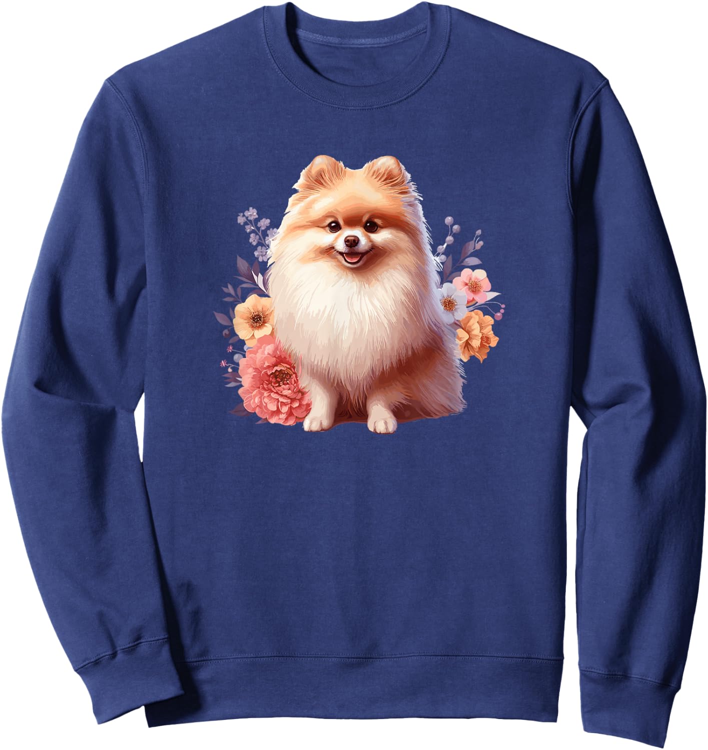 Cute Funny Flowers Floral Pomeranian Lover Sweatshirt - Sweatshirt | Navy