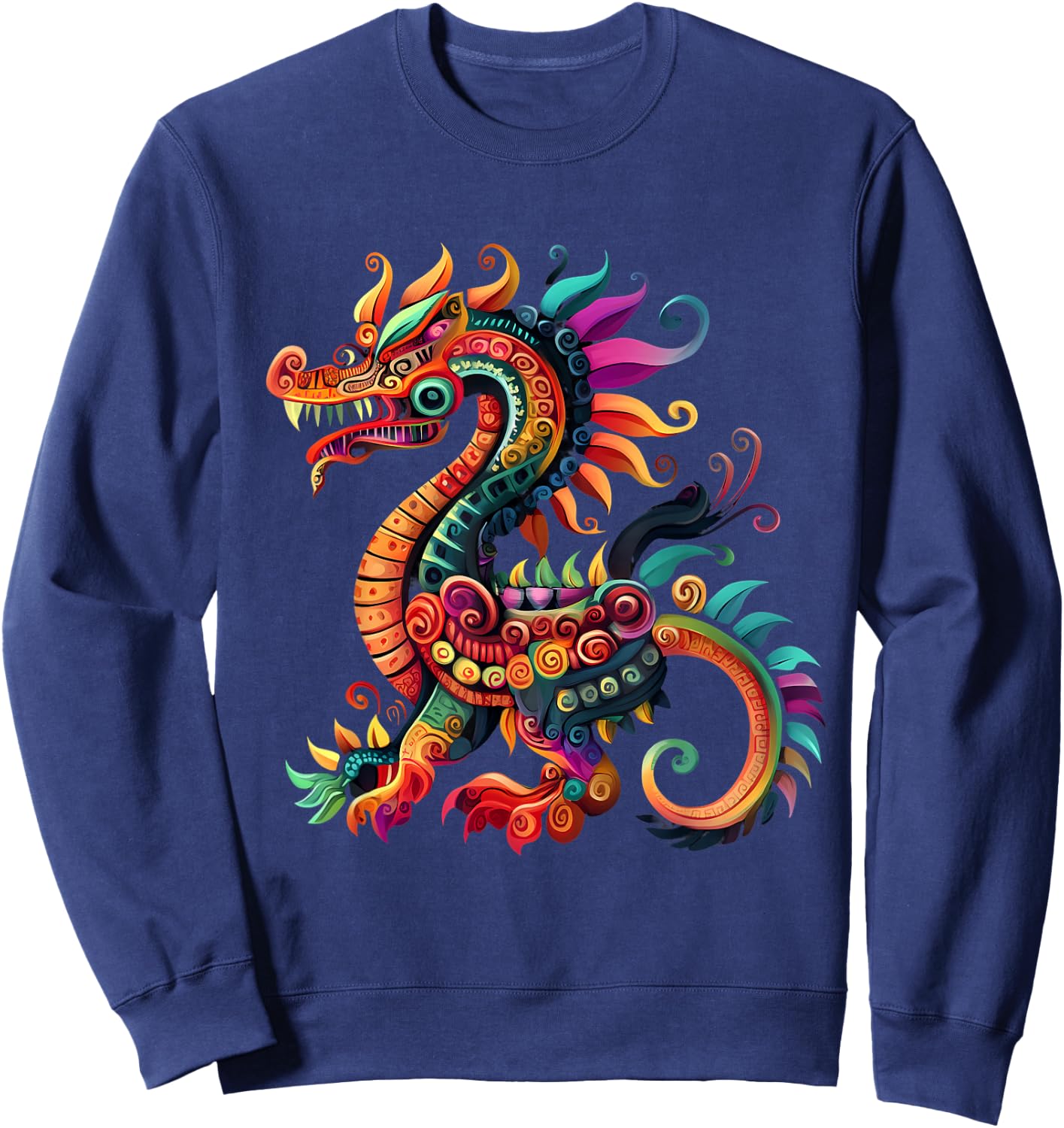 Aztec Mexican Mythology Dragon Feathered Serpent Artwork Sweatshirt - Sweatshirt | Navy