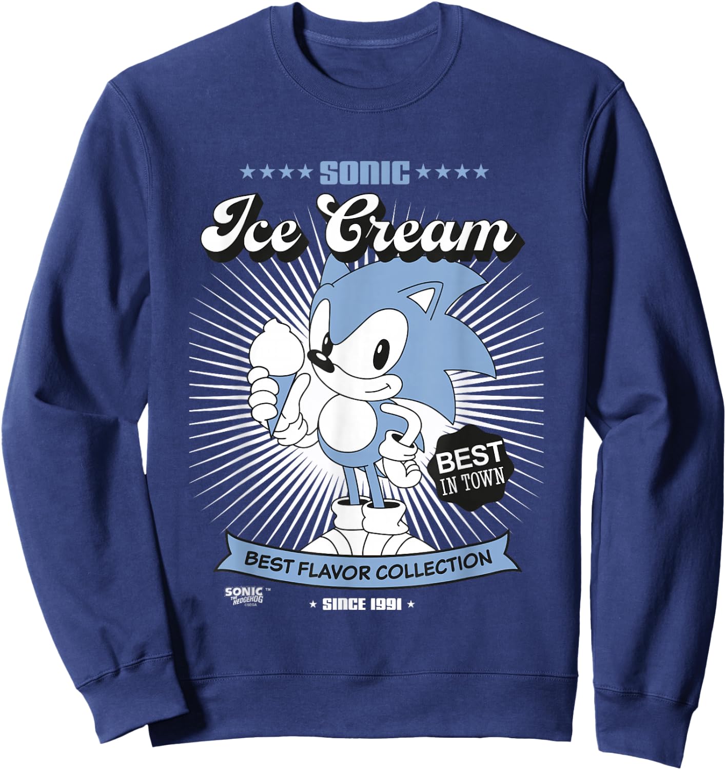 Sonic The Hedgehog Sonic Ice Cream Best in Town Vintage Sweatshirt - Sweatshirt | Navy