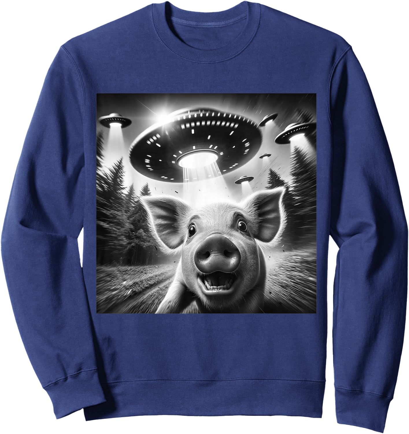 Funny Pig UFO Alien Pig Graphic Men Women Sweatshirt - Sweatshirt | Navy