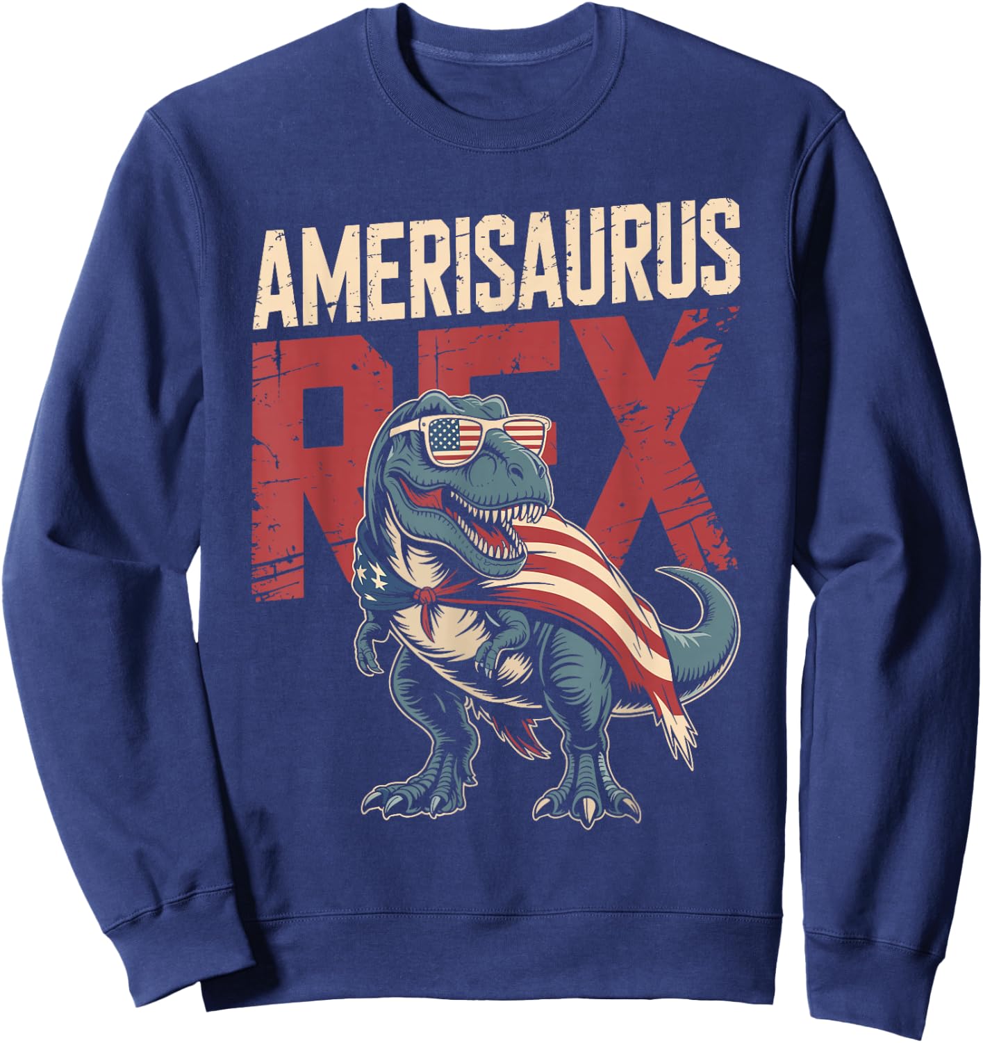 Funny 4th of July Dinosaur Amerisaurus Rex Boys Kids Youth Sweatshirt - Sweatshirt | Navy