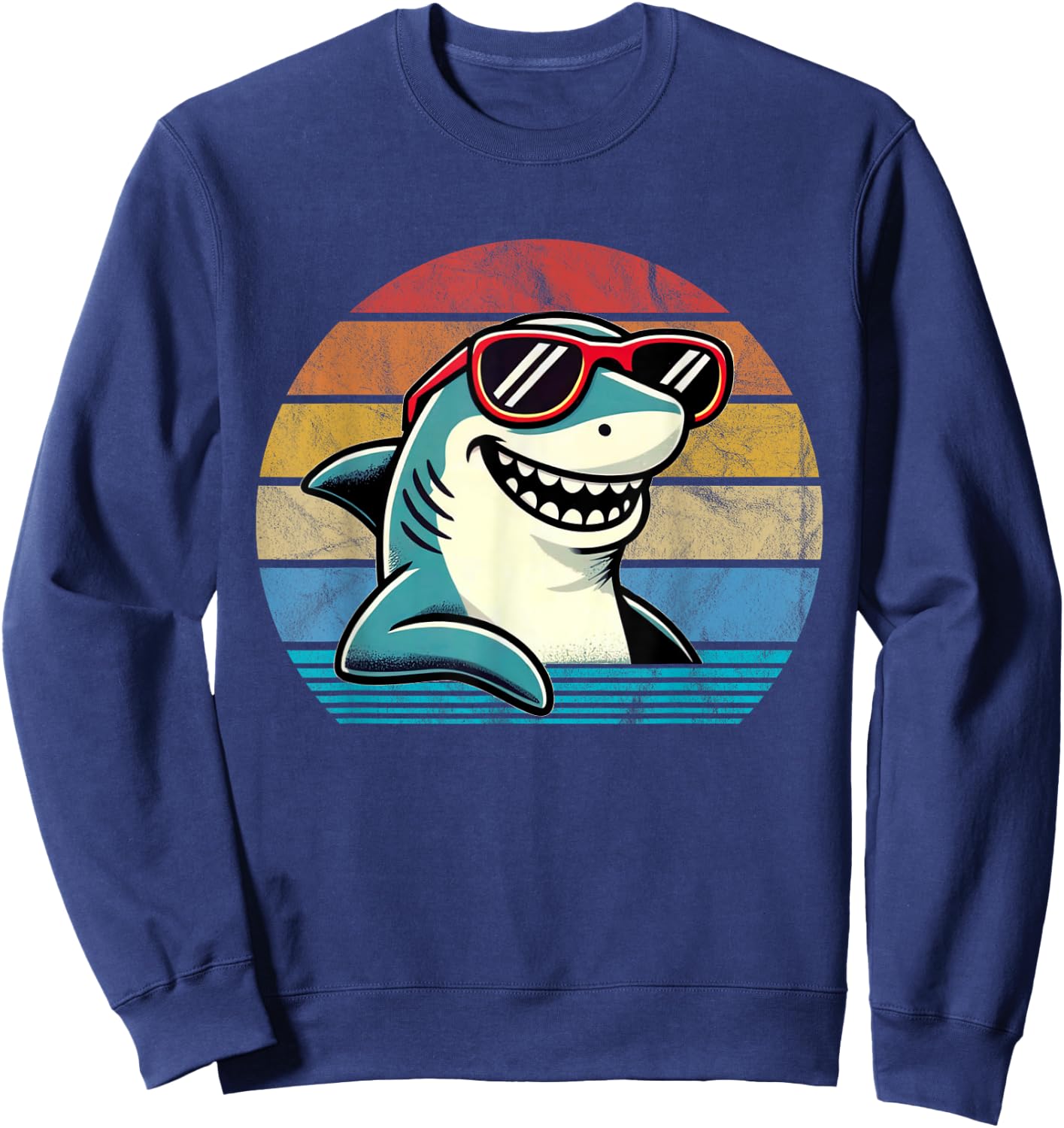 Cool Retro Shark in Sunglasses 70s 80s 90s Funny Shark Sweatshirt - Sweatshirt | Navy