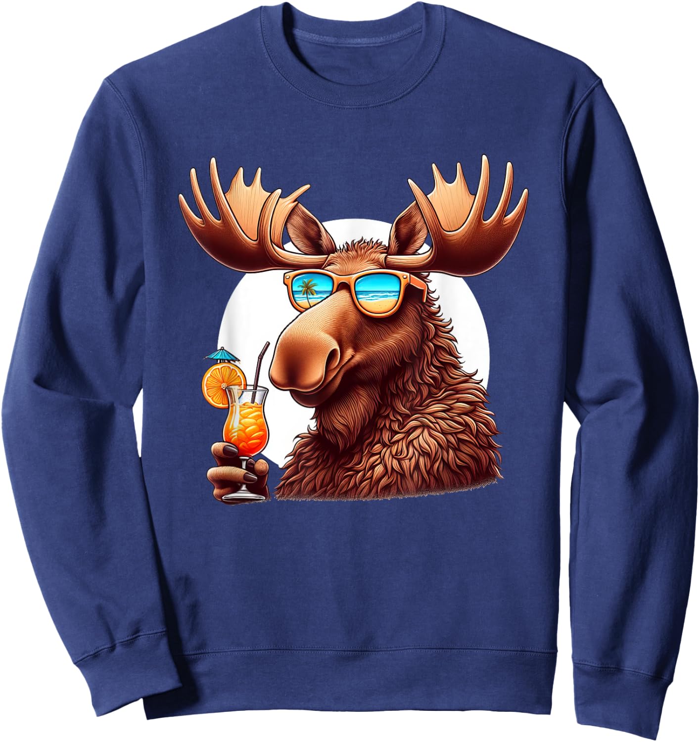 Funny Moose Summer Vacation Sunglasses Moose Sweatshirt - Sweatshirt | Navy