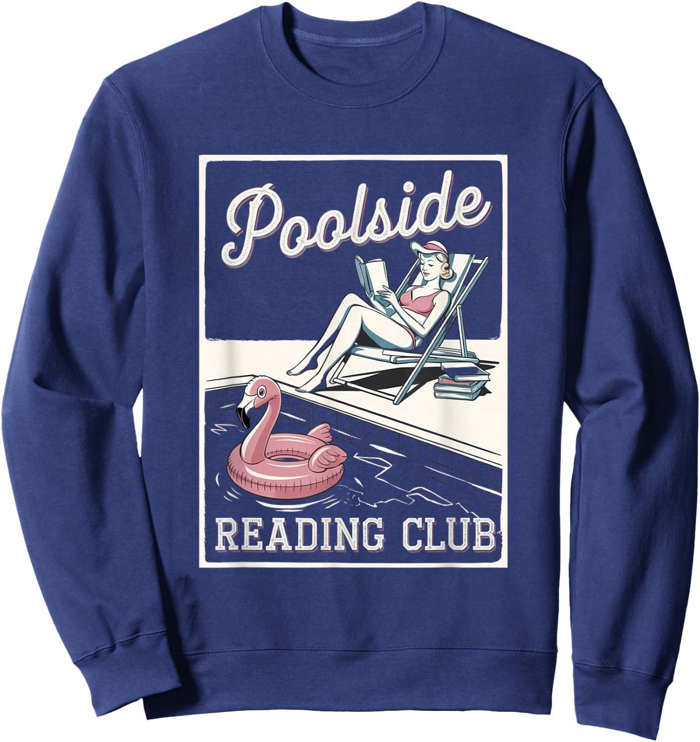 Poolside Reading Club Books Flamingo Swim Pool Inflatable Sweatshirt - Sweatshirt | Navy