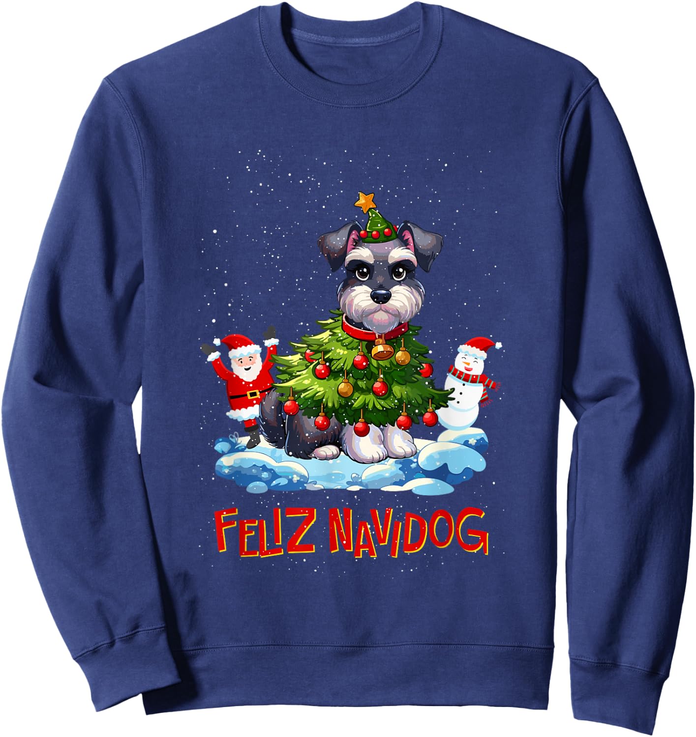 Miniature Schnauzer Merry Christmas Tree Lights Dog X-Mas Sweatshirt - Sweatshirt | Navy