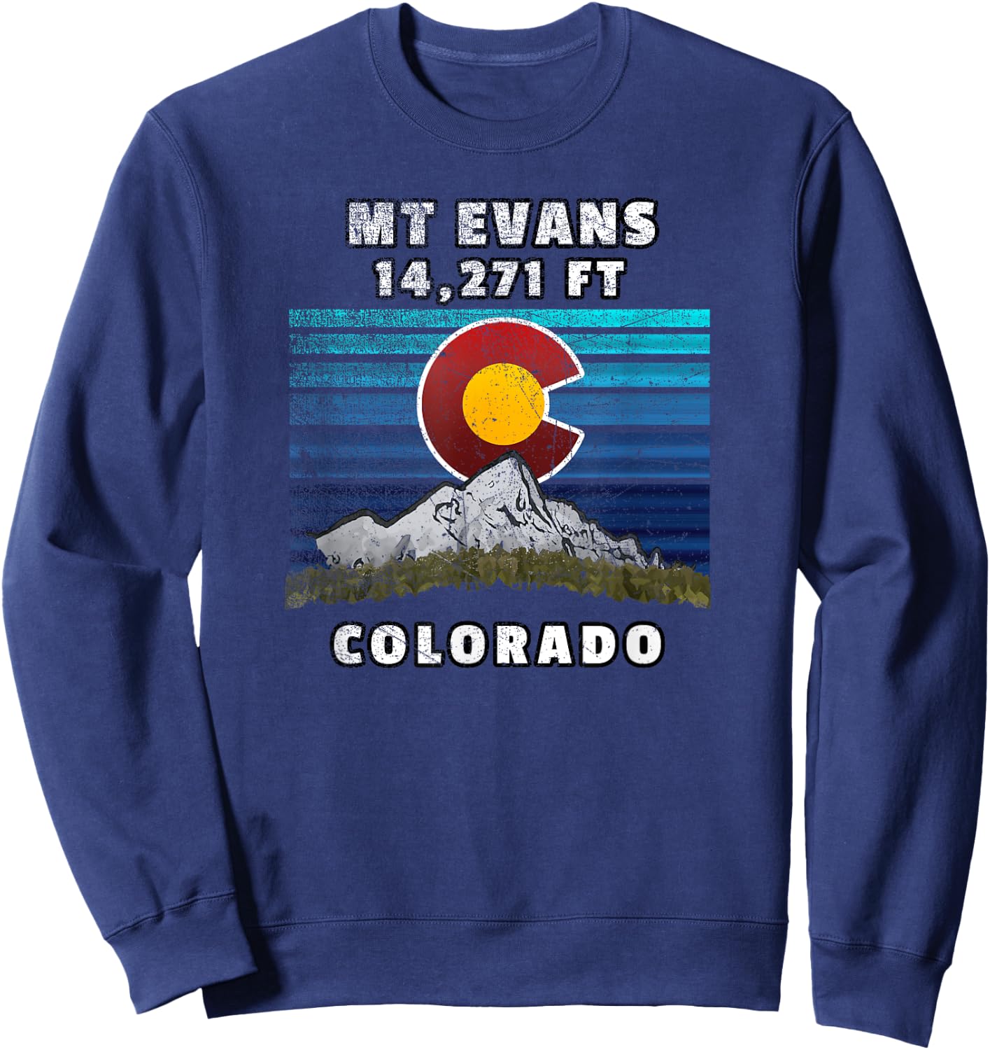 Mounts Evans Colorado Flag Themed Scene Sweatshirt - Sweatshirt | Navy