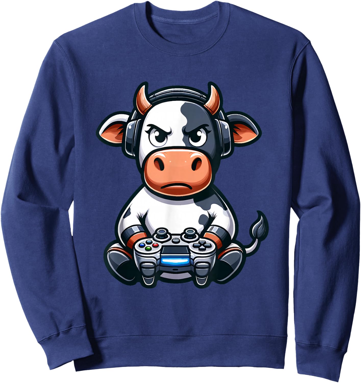 Funny Gamer Cow Video Games Boys Girls Kids Sweatshirt - Sweatshirt | Navy