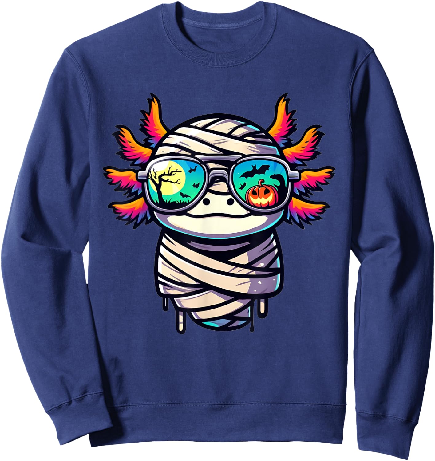 Halloween Axolotl Mummy Wrapped In Style Sweatshirt - Sweatshirt | Navy