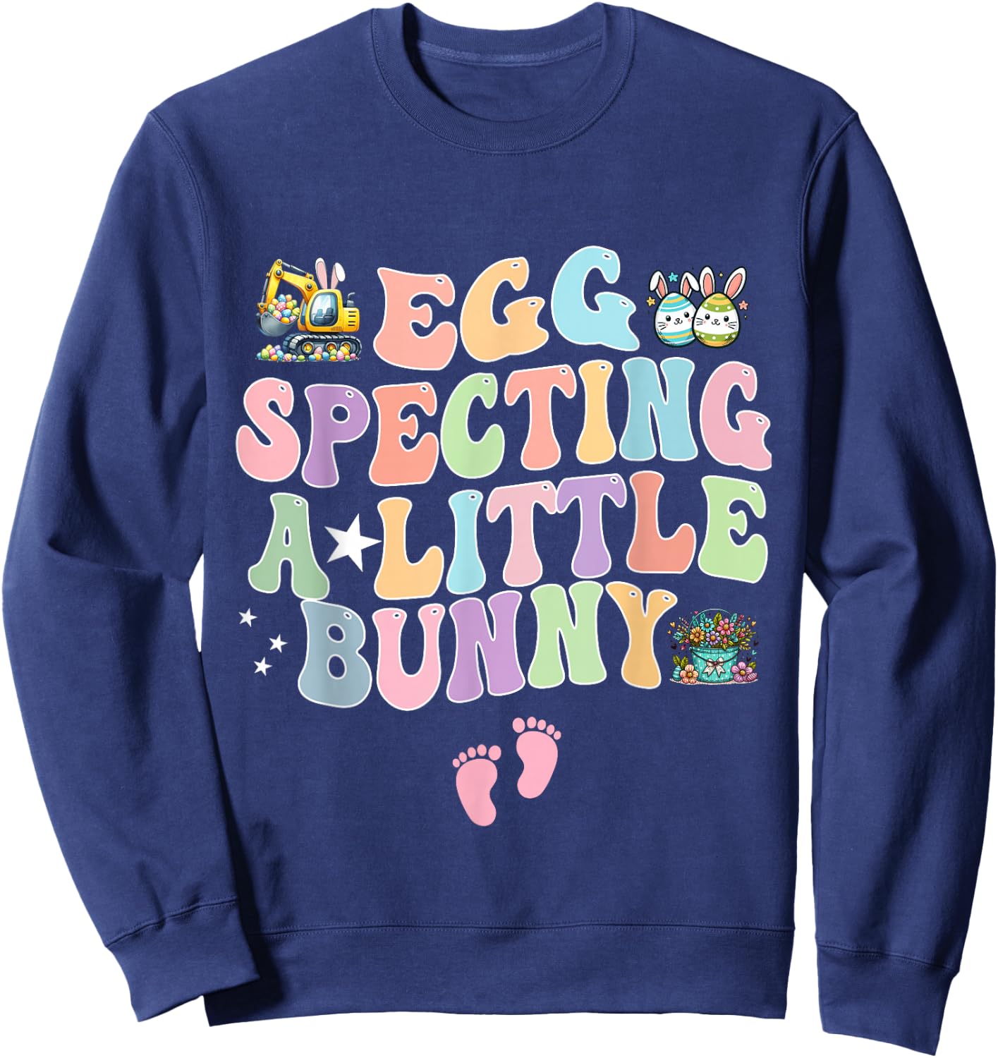 Retro Eggspecting Little Bunny Easter Pregnancy Announcement Sweatshirt - Sweatshirt | Navy