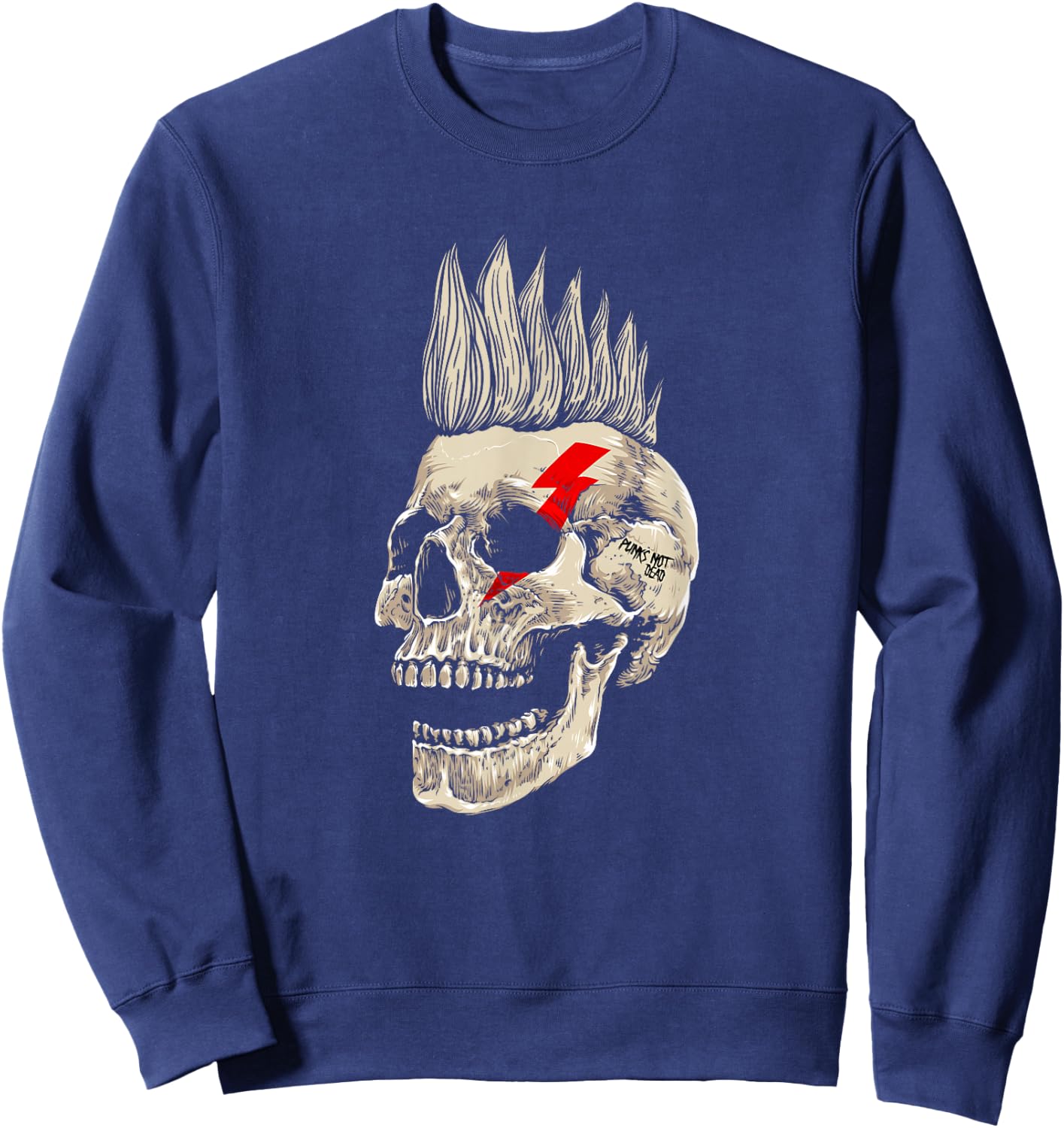 Skull Style Punk Rock with Mohawk Punk Not Dead , Black, S Sweatshirt - Sweatshirt | Navy