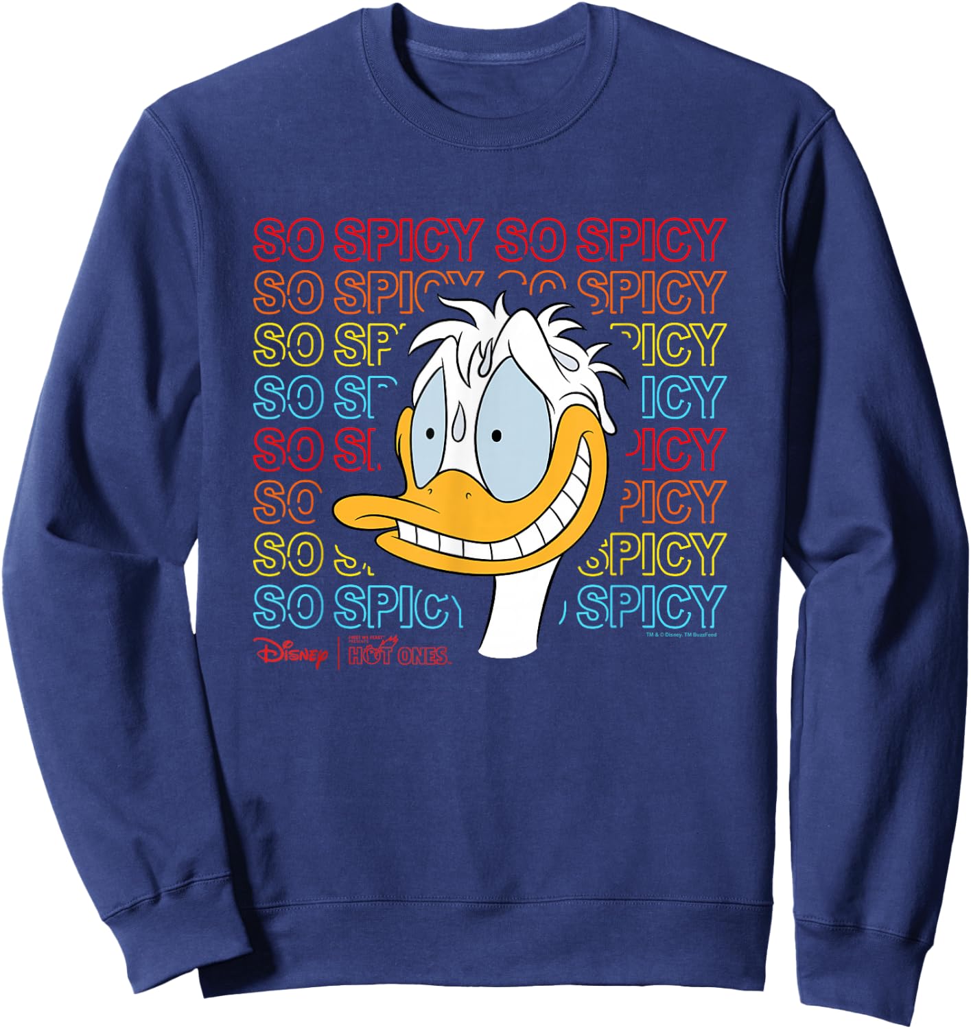 Disney Hot Ones Donald Duck So Spicy Repeating Text Sweatshirt - Sweatshirt | Navy