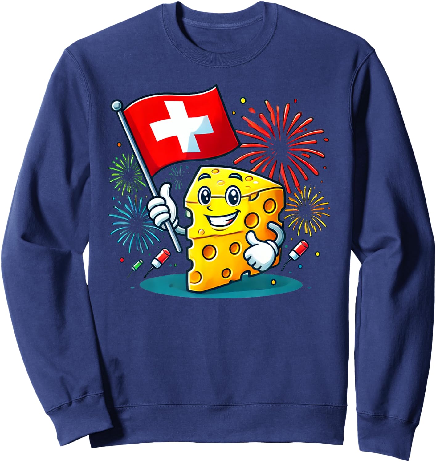 Beautiful Swiss Cheese Cartoon Switzerland National Day Sweatshirt - Sweatshirt | Navy
