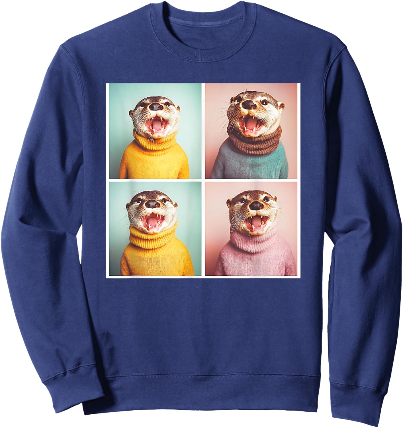 Happy Otter Animal Photoshoot Funny Otter Sweatshirt - Sweatshirt | Navy