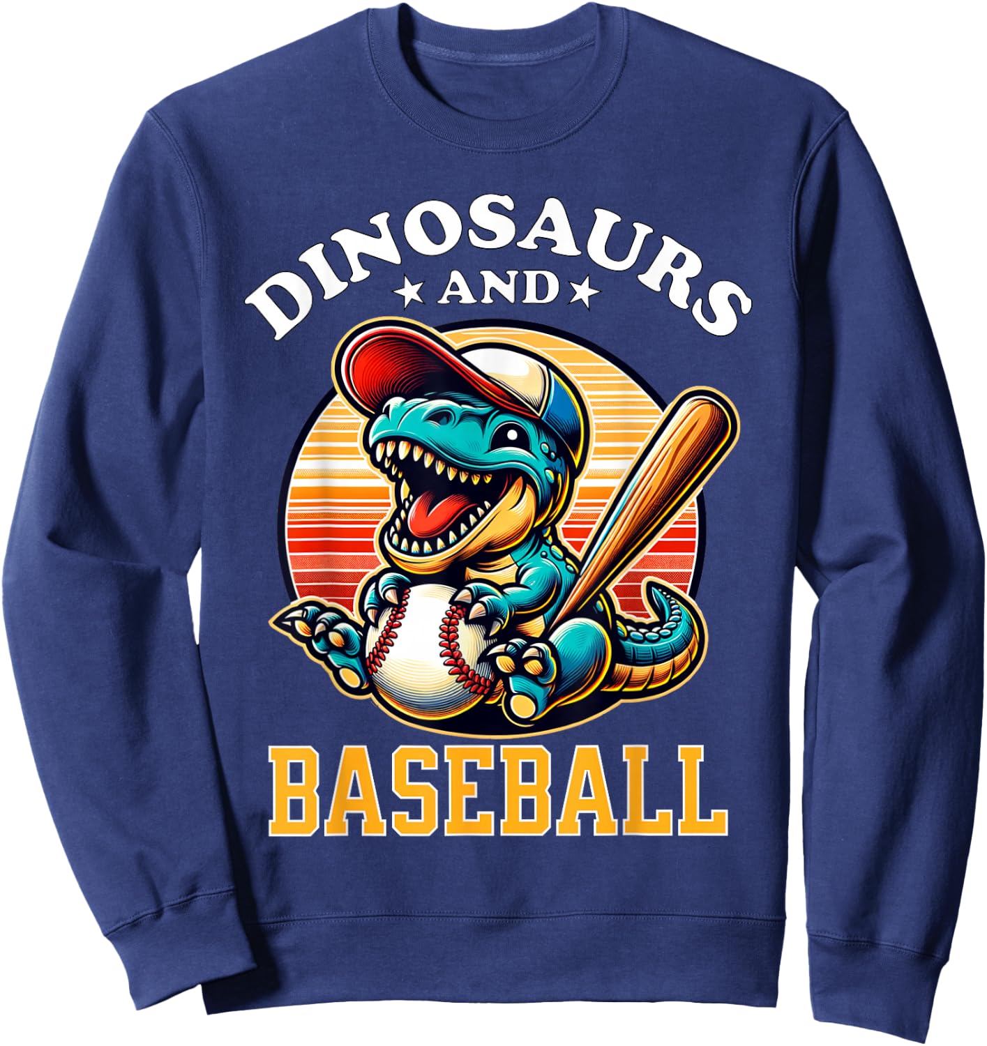 Baseball Dinosaur T Rex Baseball Player Kids Boys Girls Sweatshirt - Sweatshirt | Navy