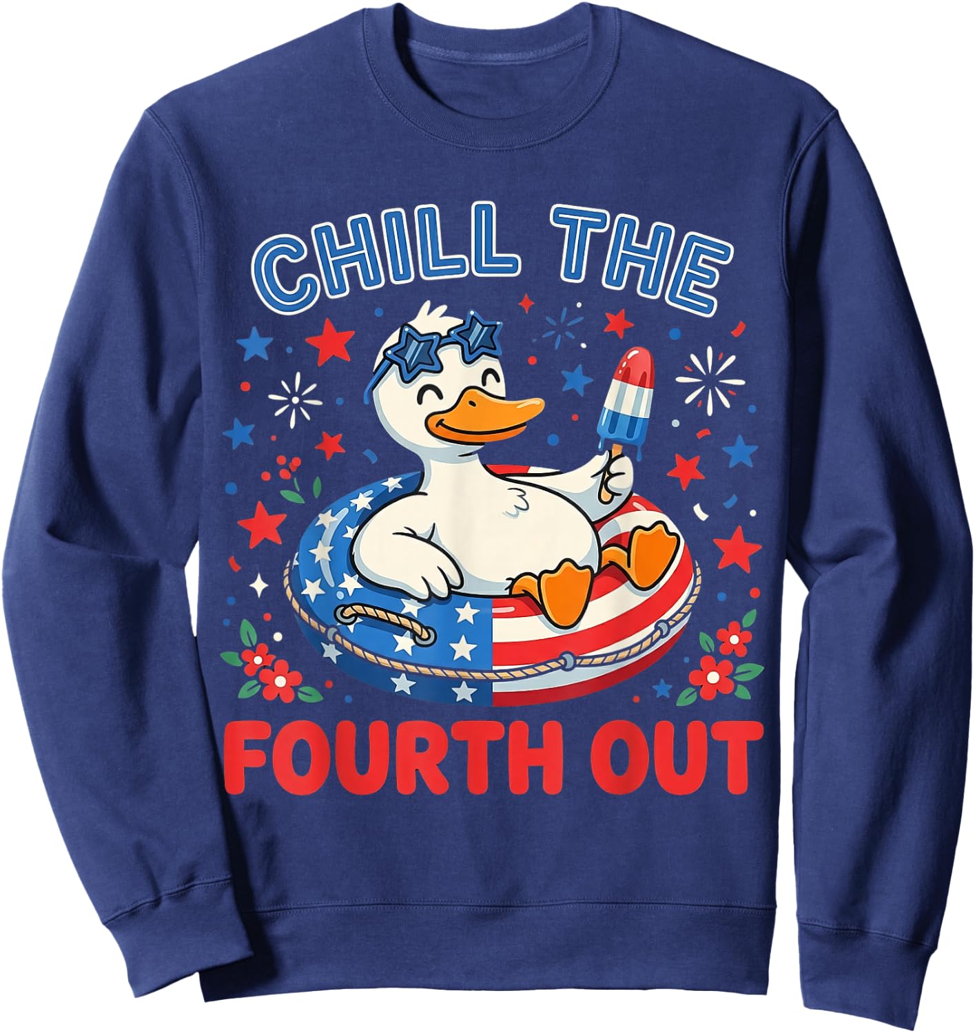 Goose 4th of July Funny Patriotic Chill The Fourth Out Kids Sweatshirt - Sweatshirt | Navy