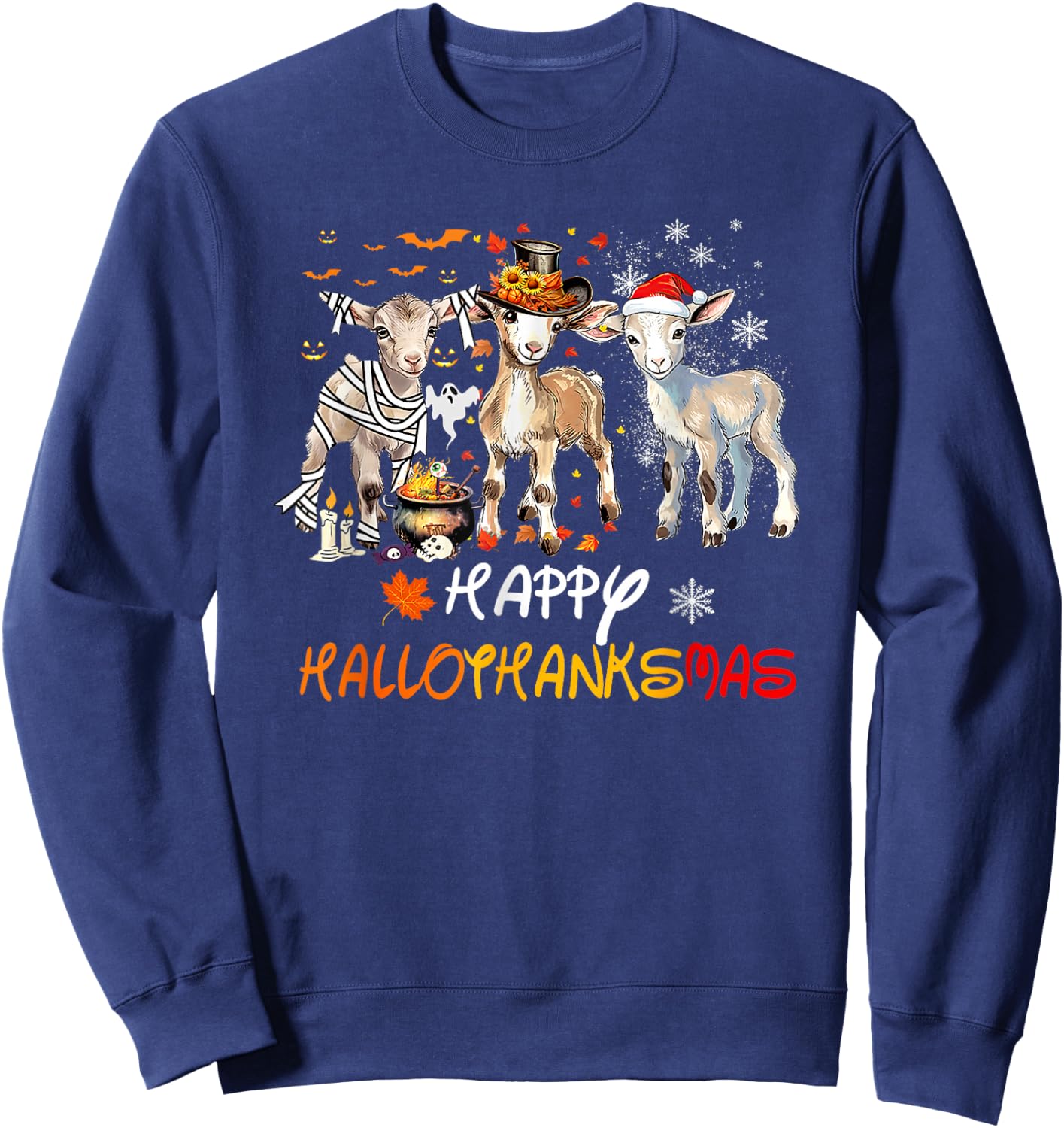 Happy Hallothanksmas Goats Sweatshirt - Sweatshirt | Navy