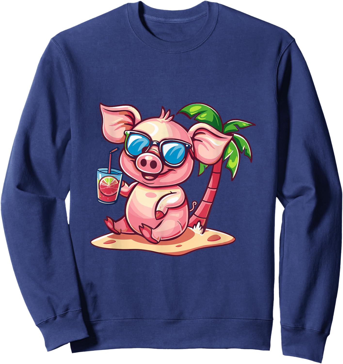 Party Pig Palm Trees Summer Vacation Sweatshirt - Sweatshirt | Navy