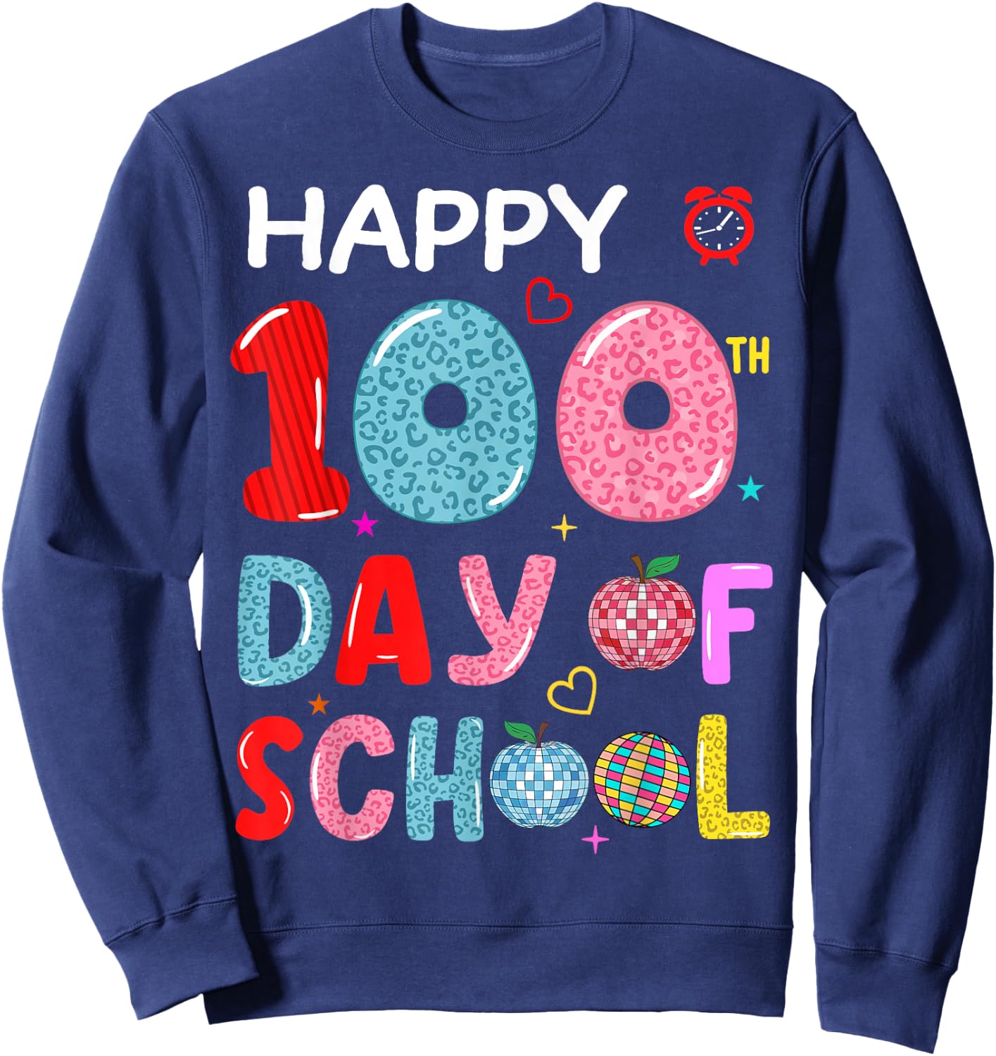 happy 100th Day Of school leopard 100 Days school girl boys Sweatshirt - Sweatshirt | Navy