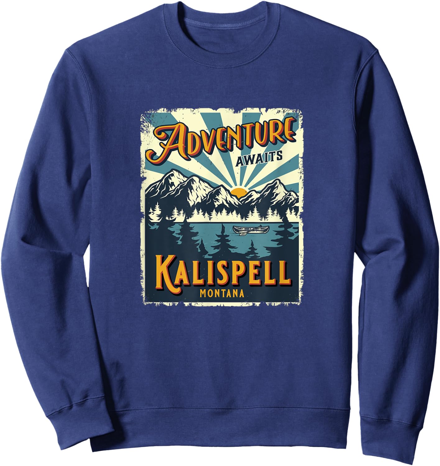 Vintage Kalispell Montana Flathead Lake Retro Sun Souvenir Sweatshirt - Sweatshirt | Navy