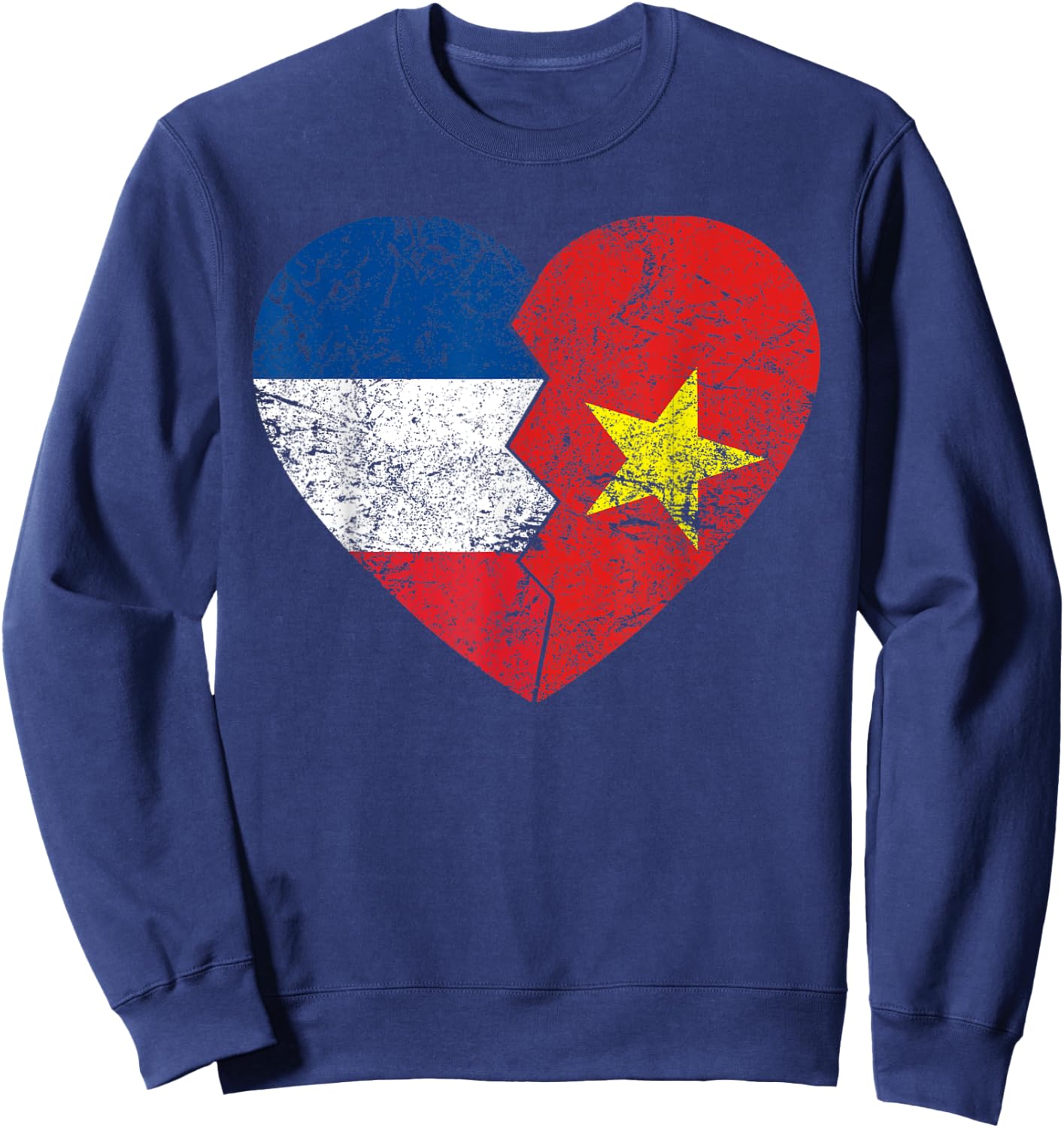 Vietnamese Flag Heart | France Vietnam Roots Vintage , Black, S Sweatshirt - Sweatshirt | Navy