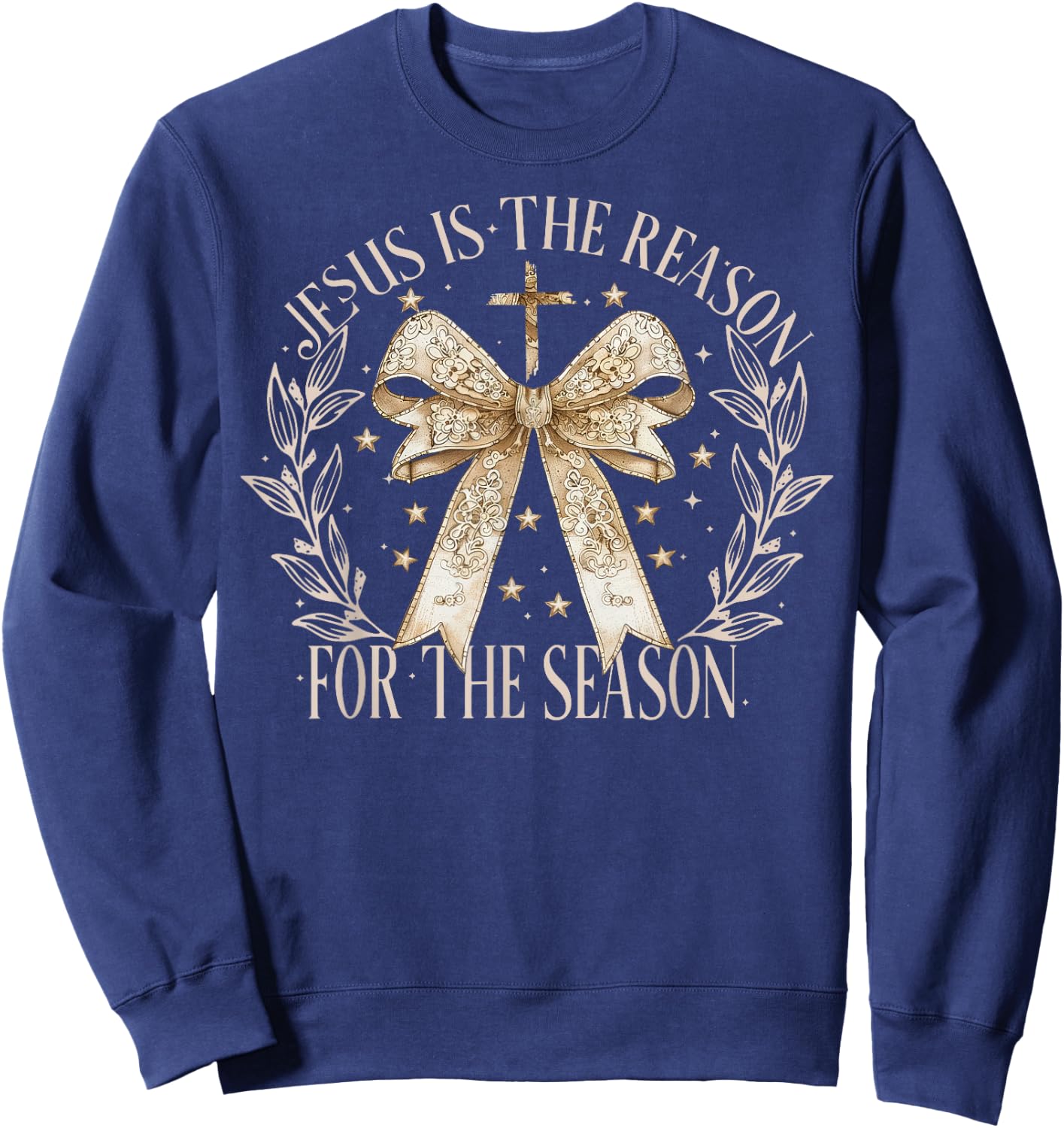 Jesus Is The Reason For The Season Christmas Coquette Bow Sweatshirt - Sweatshirt | Navy