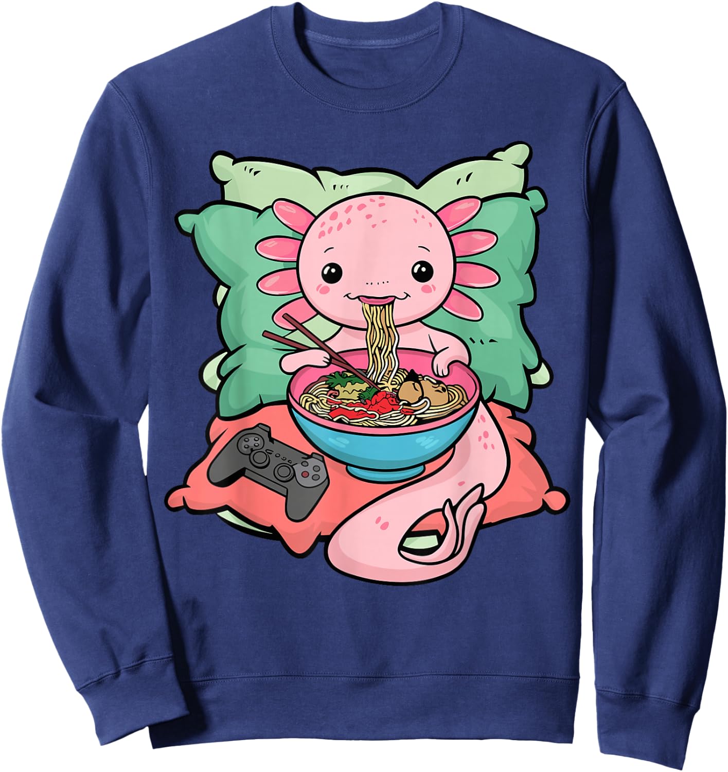 Axolotl Ramen Eating Gamer Axolotl Sweatshirt - Sweatshirt | Navy