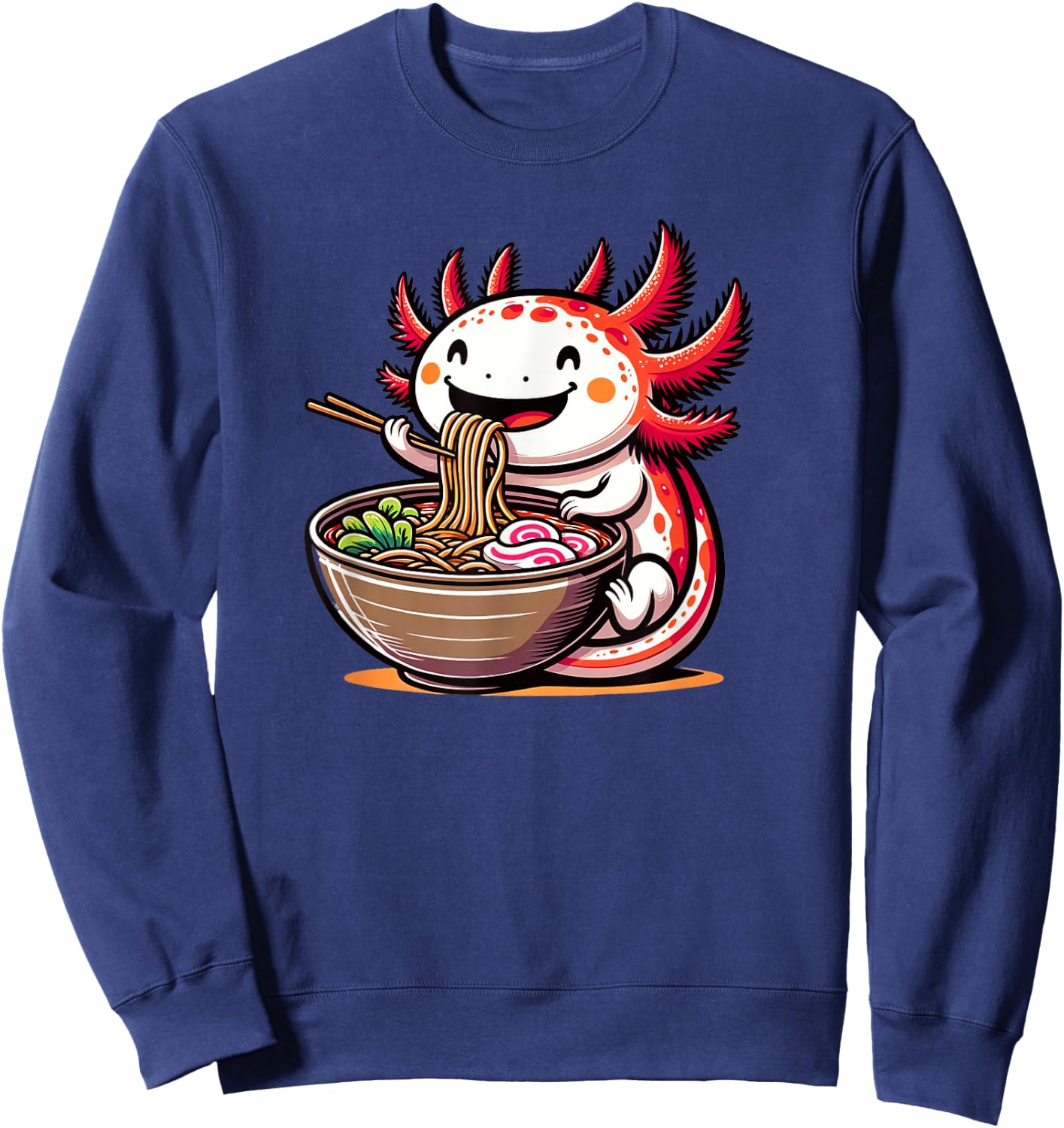 Kawaii Axolotl Eating Ramen Noodles Anime Kids Girls Teens Sweatshirt - Sweatshirt | Navy