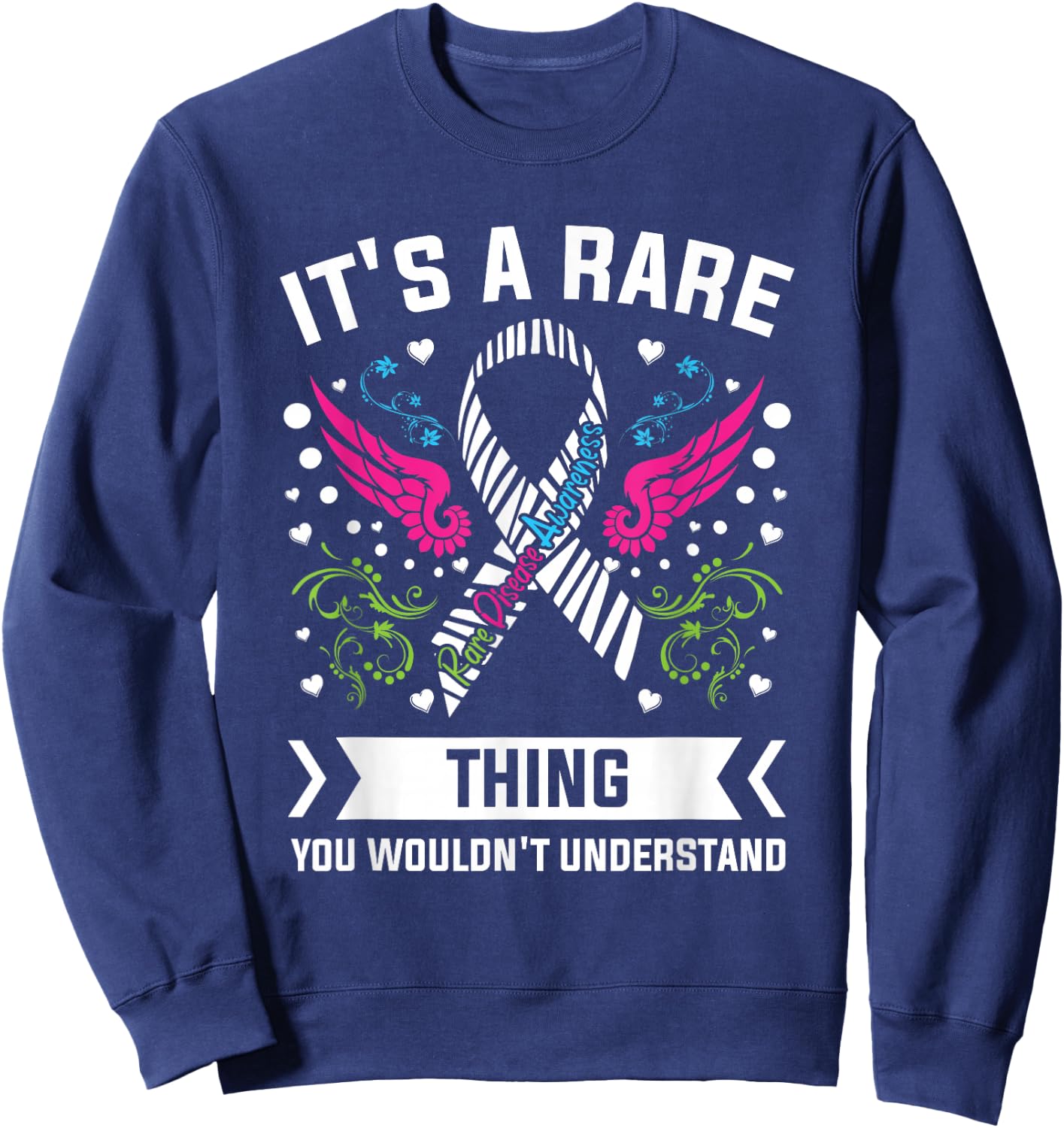 Rare Thing Zebra Ribbon 2026 Rare Disease Day Awareness Sweatshirt - Sweatshirt | Navy