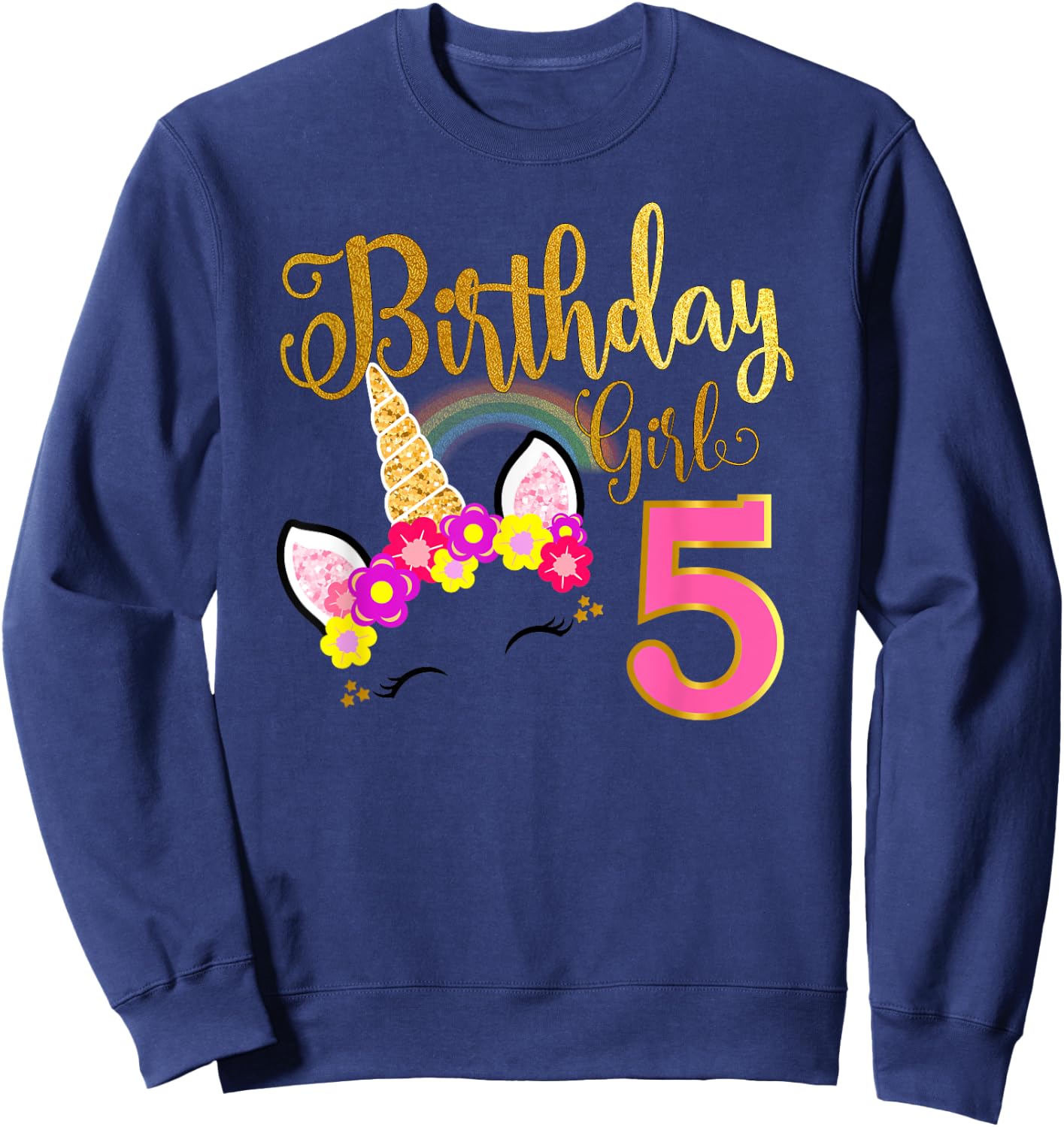 I'm 5th the Birthday for Girl Unicorn 5 year old Birthday Sweatshirt - Sweatshirt | Navy