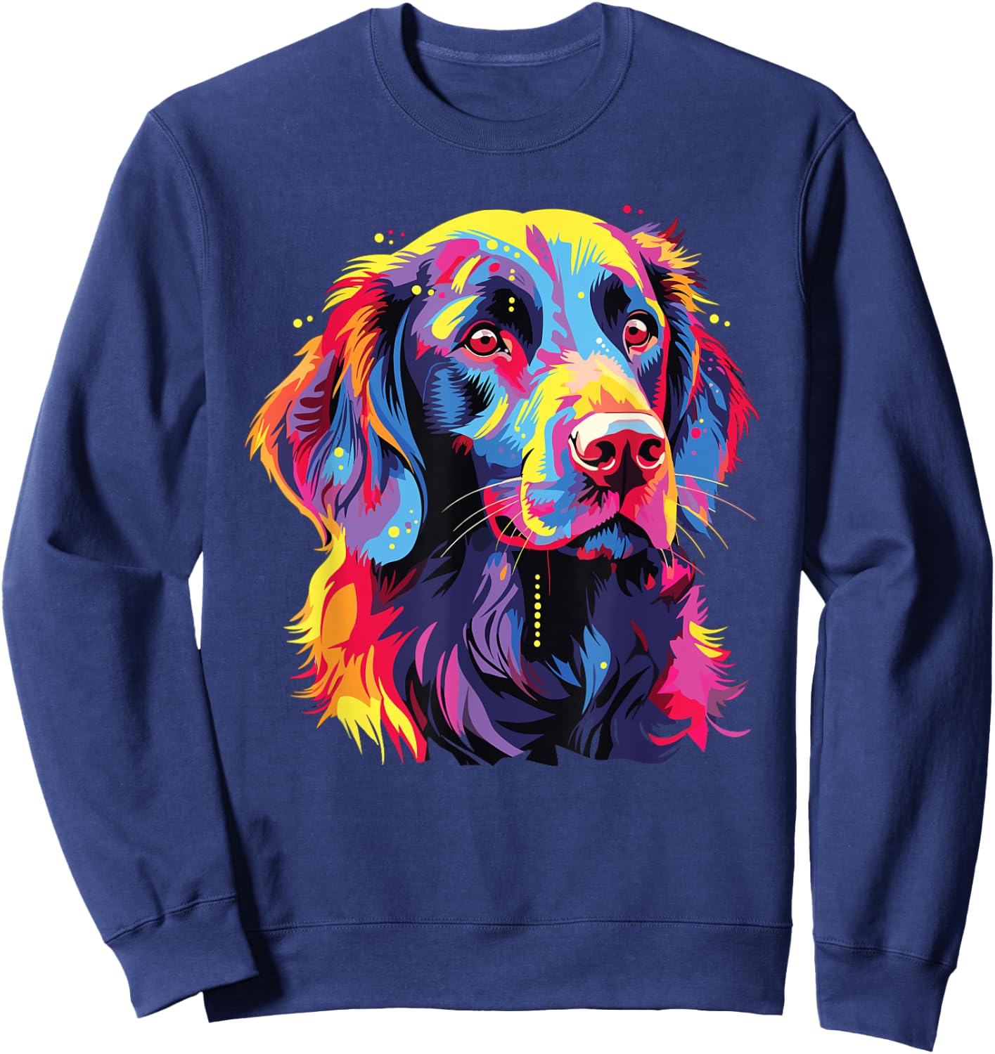 Watercolor Colorful Flat Coated Retriever Dog Men Women Girls Kids Sweatshirt - Sweatshirt | Navy
