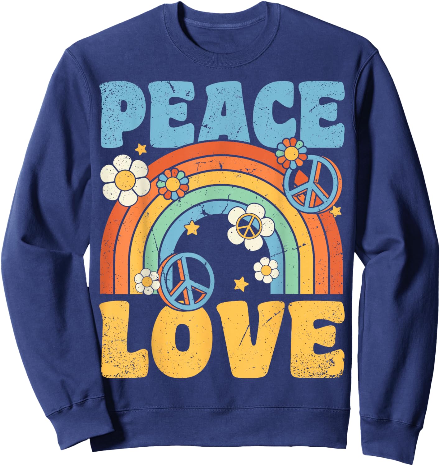Peace Love 60's 70's 80's Party Outfit Groovy Hippie Costume , black Sweatshirt - Sweatshirt | Navy