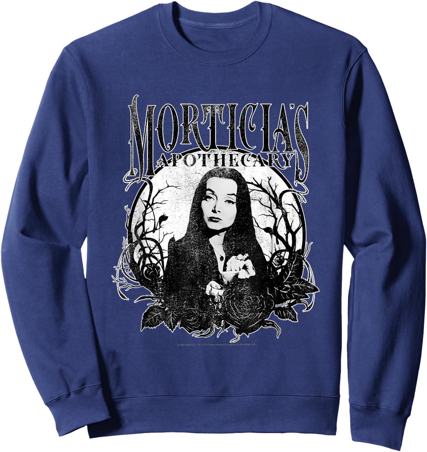 The Addams Family Morticia's Apothecary Dark Gothic Floral , Black, S Sweatshirt - Sweatshirt | Navy