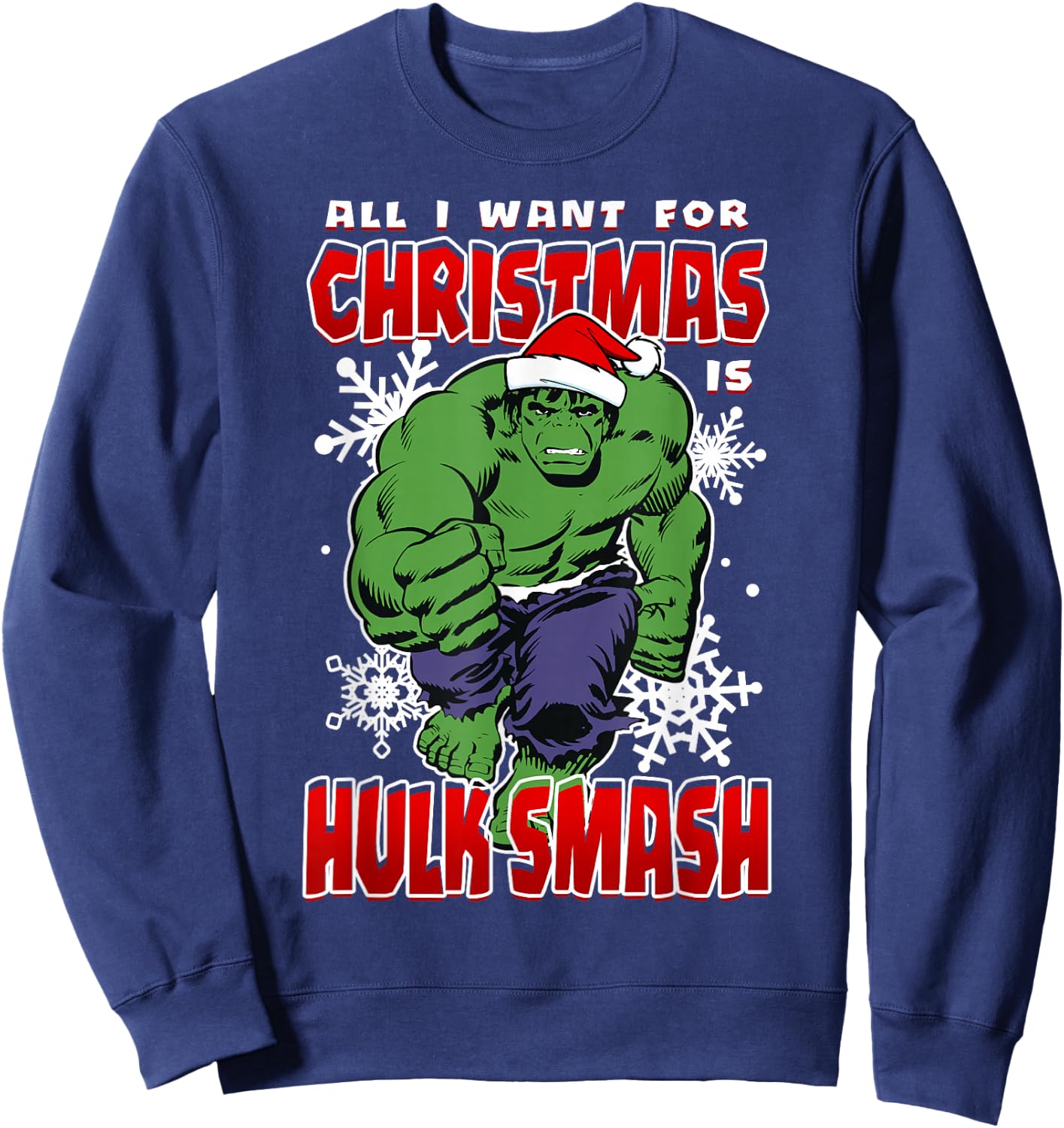 Marvel Comics Classic All I Want For Christmas Is Hulk Smash Sweatshirt - Sweatshirt | Navy