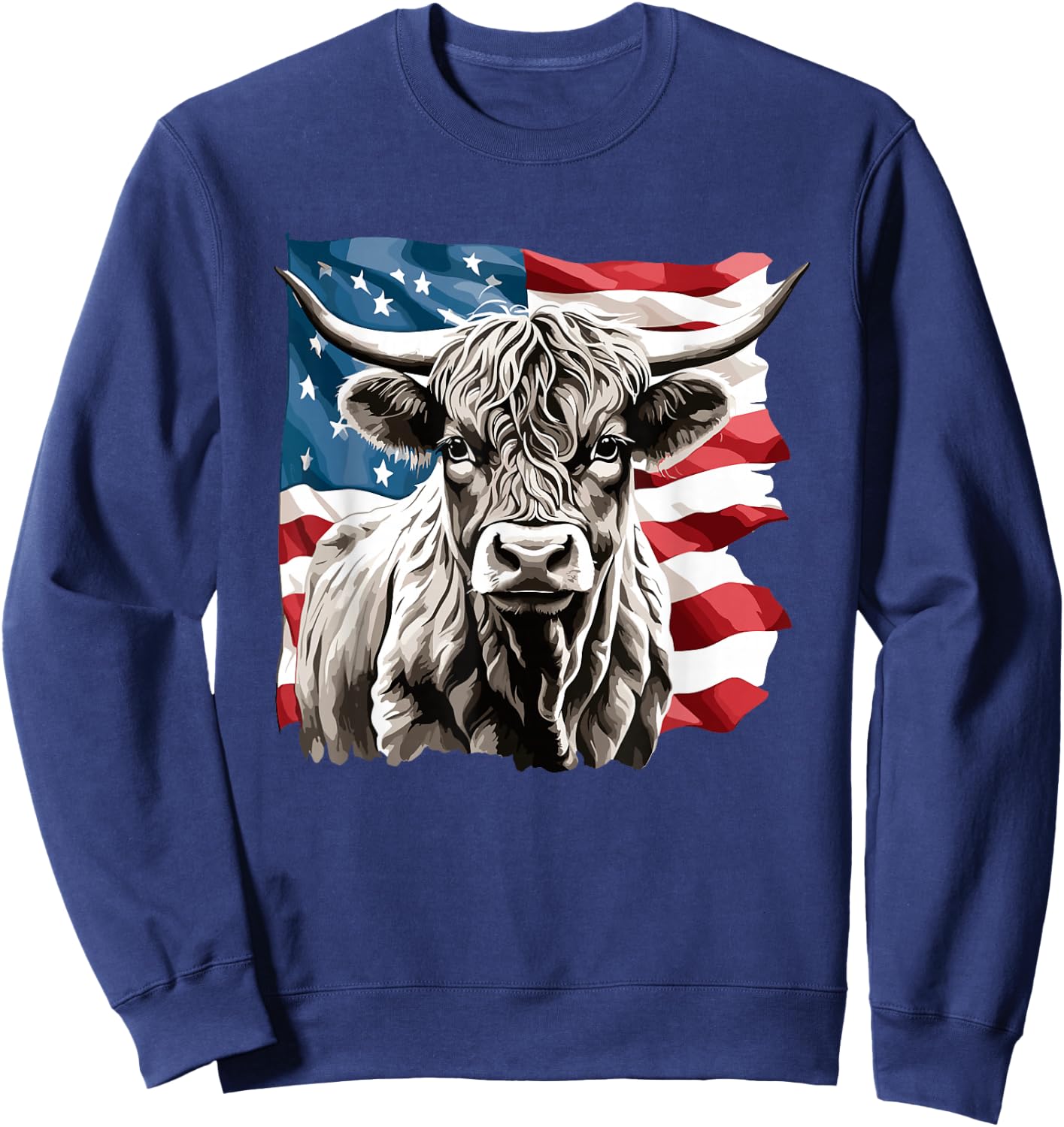 Cow USA FLag Cute Highland Cow Lover Farmer Cow Owner Sweatshirt - Sweatshirt | Navy