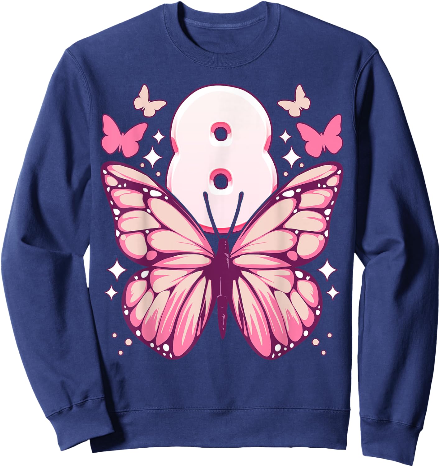 Geburtstag Mädchen 8 Jahre, Schmetterlinge und Nummer 8 Sweatshirt - Sweatshirt | Navy