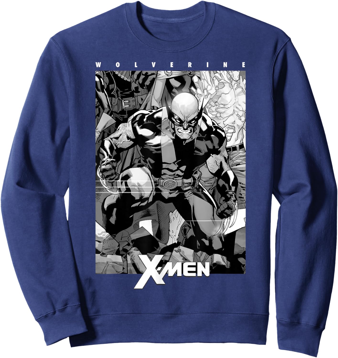 Marvel X-Men Wolverine Black & White Comic Panel Sweatshirt - Sweatshirt | Navy