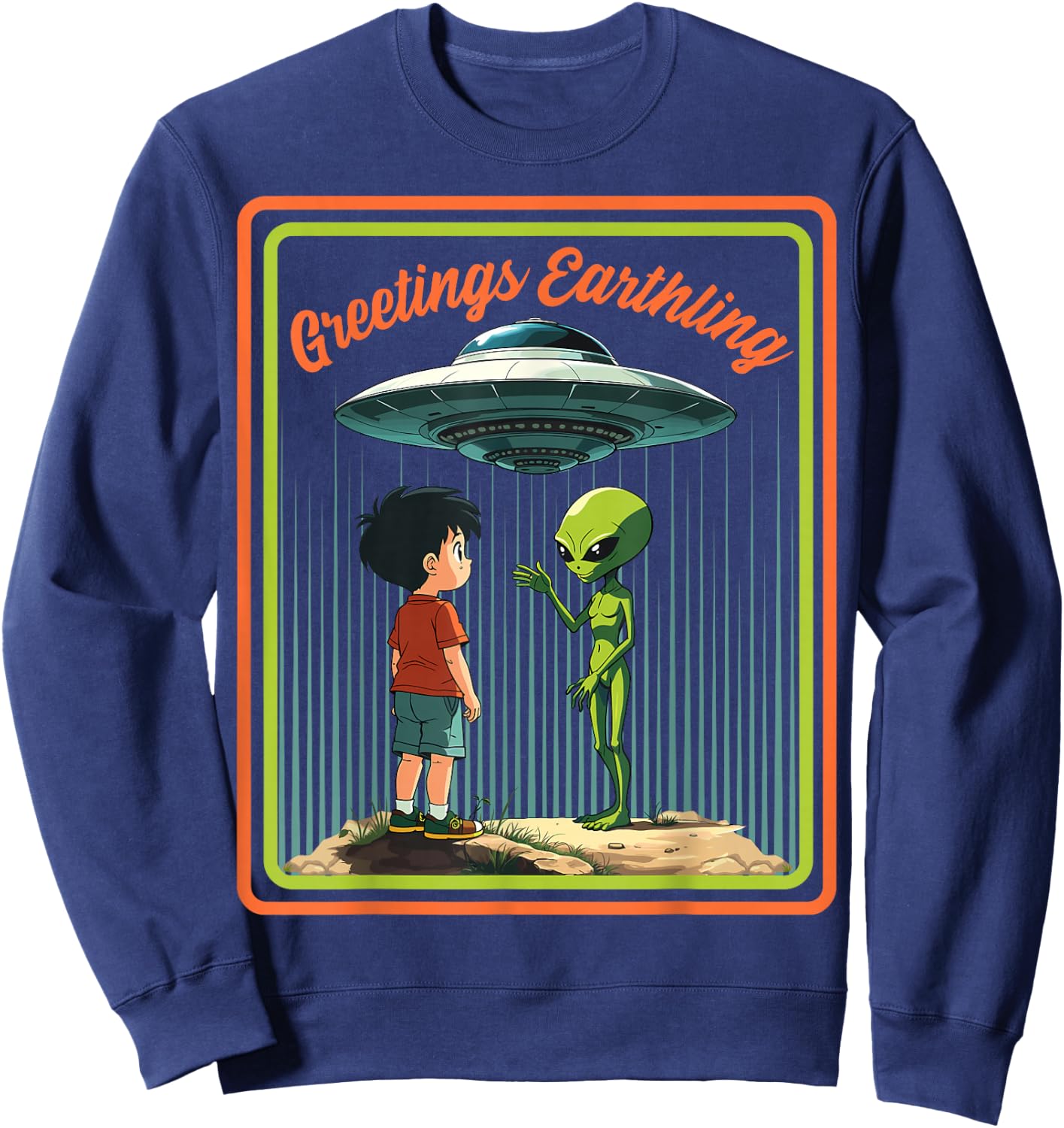 Vintage Child Game Horror, Dark Humour Greetings Earthling Sweatshirt - Sweatshirt | Navy