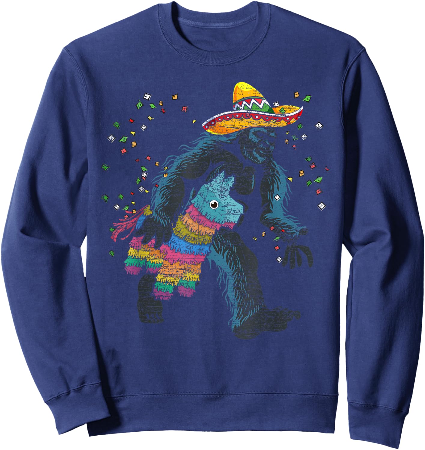 Bigfoot Mexican Pinata Sasquatch Fiesta Funny Cinco De Mayo Sweatshirt - Sweatshirt | Navy