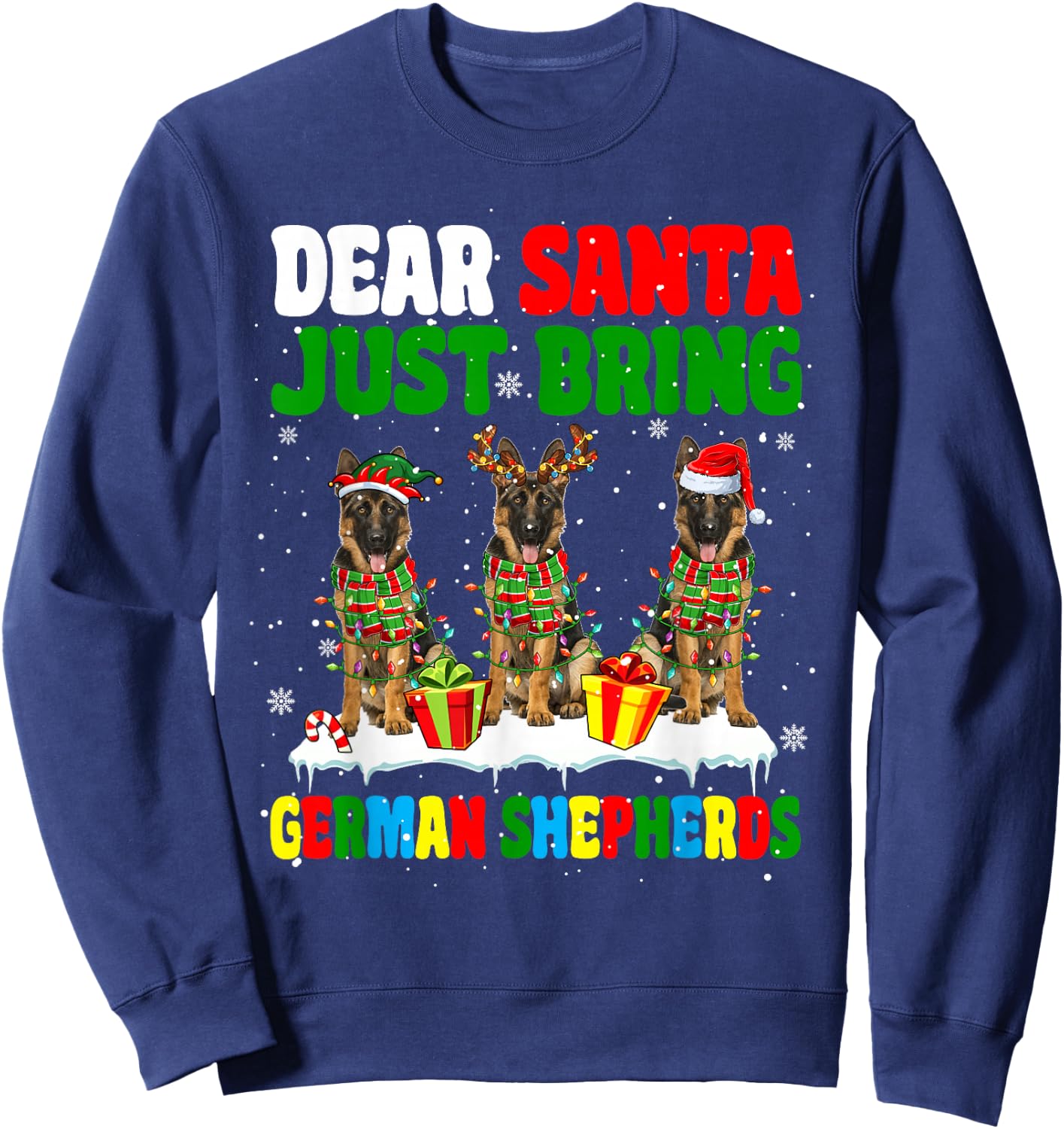 Just Bring German Shepherds Xmas Three Santa Reindeer Dogs Sweatshirt - Sweatshirt | Navy