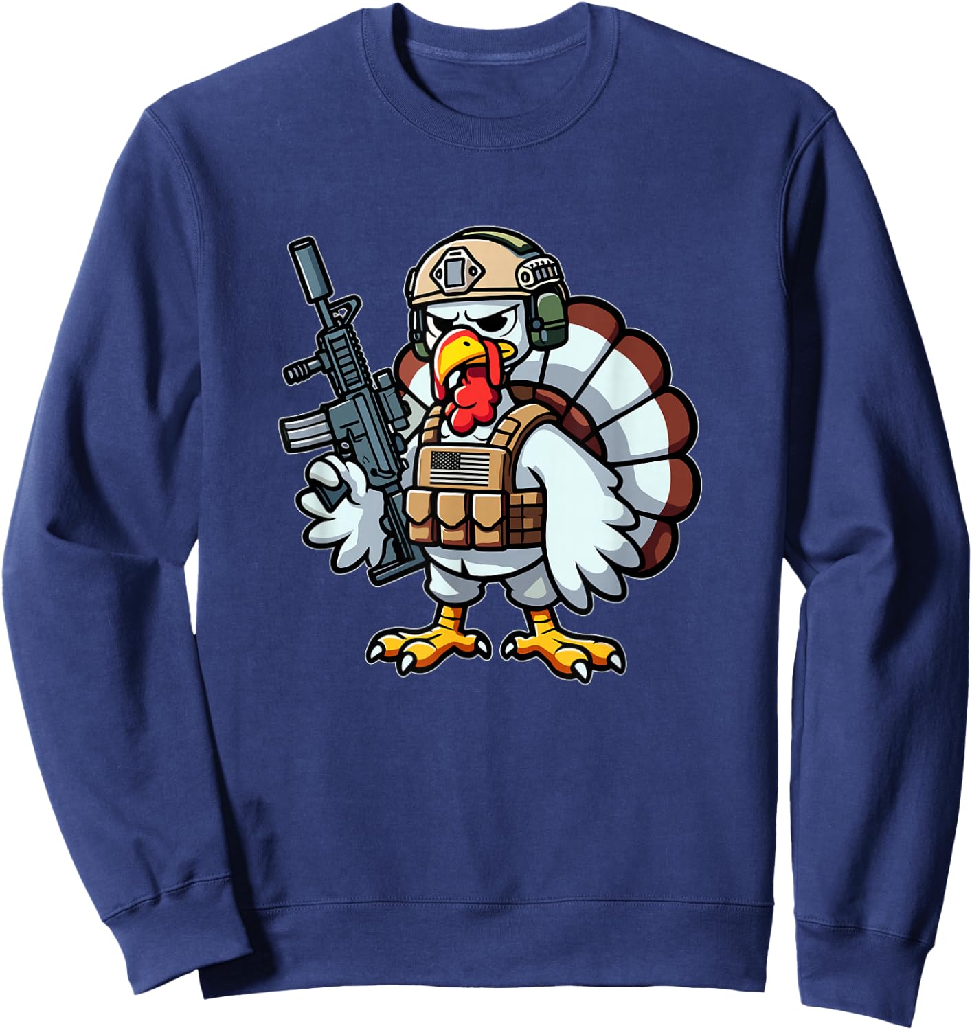 Nate's SOF- 's Funny Thanksgiving Tactical Turkey Veteran -Adults - Black, Small, Short Sleeve Sweatshirt - Sweatshirt | Navy