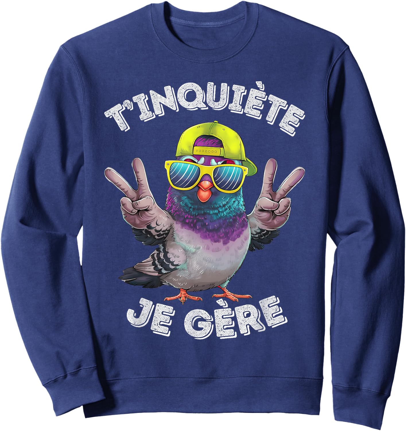Pigeon Accessory Humour Beer Aperitif T'inquiète Je Gère , Black, S Sweatshirt - Sweatshirt | Navy