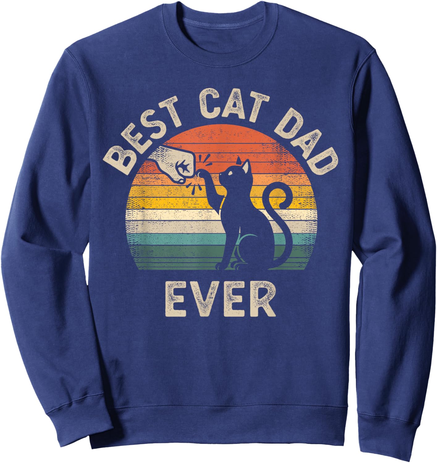 Best Cat Dad Ever Vintage Retro Style Cats Lover Sweatshirt - Sweatshirt | Navy