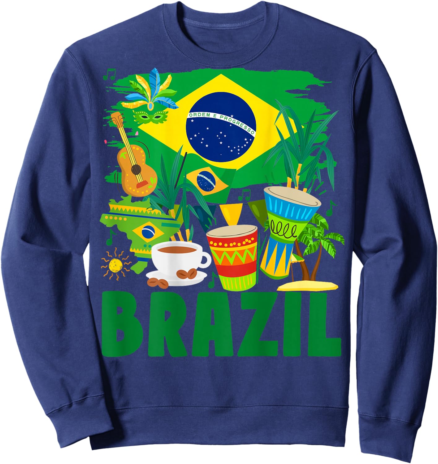 Brazil Flag Outfit Idea For Kids Brazil & Brazilian Flag Sweatshirt - Sweatshirt | Navy