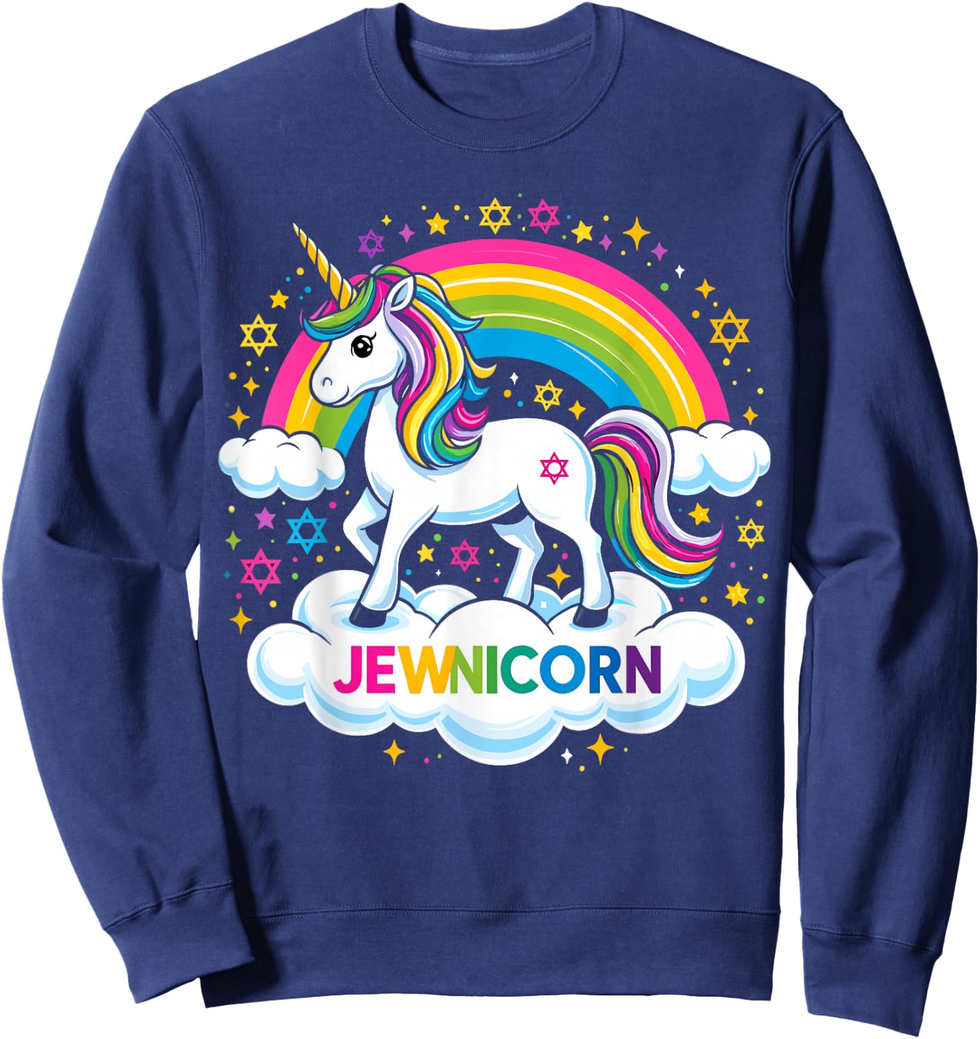 Hanukkah Jewnicorn Funny Jewish Unicorn Sweatshirt - Sweatshirt | Navy