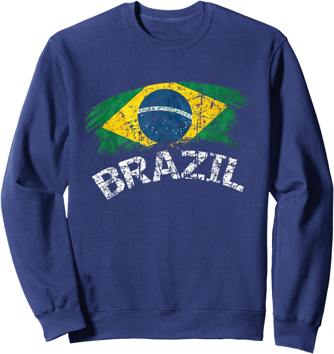 Flag Of Brazil Distressed Latin Men Women Kids Brazilian Sweatshirt - Sweatshirt | Navy