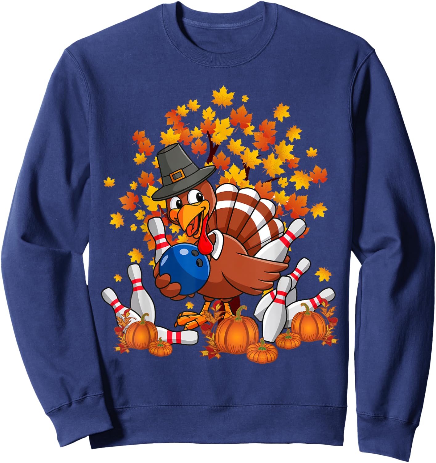Funny Turkey Autumn Fall Thanksgiving Bowling Lovers Sweatshirt - Sweatshirt | Navy