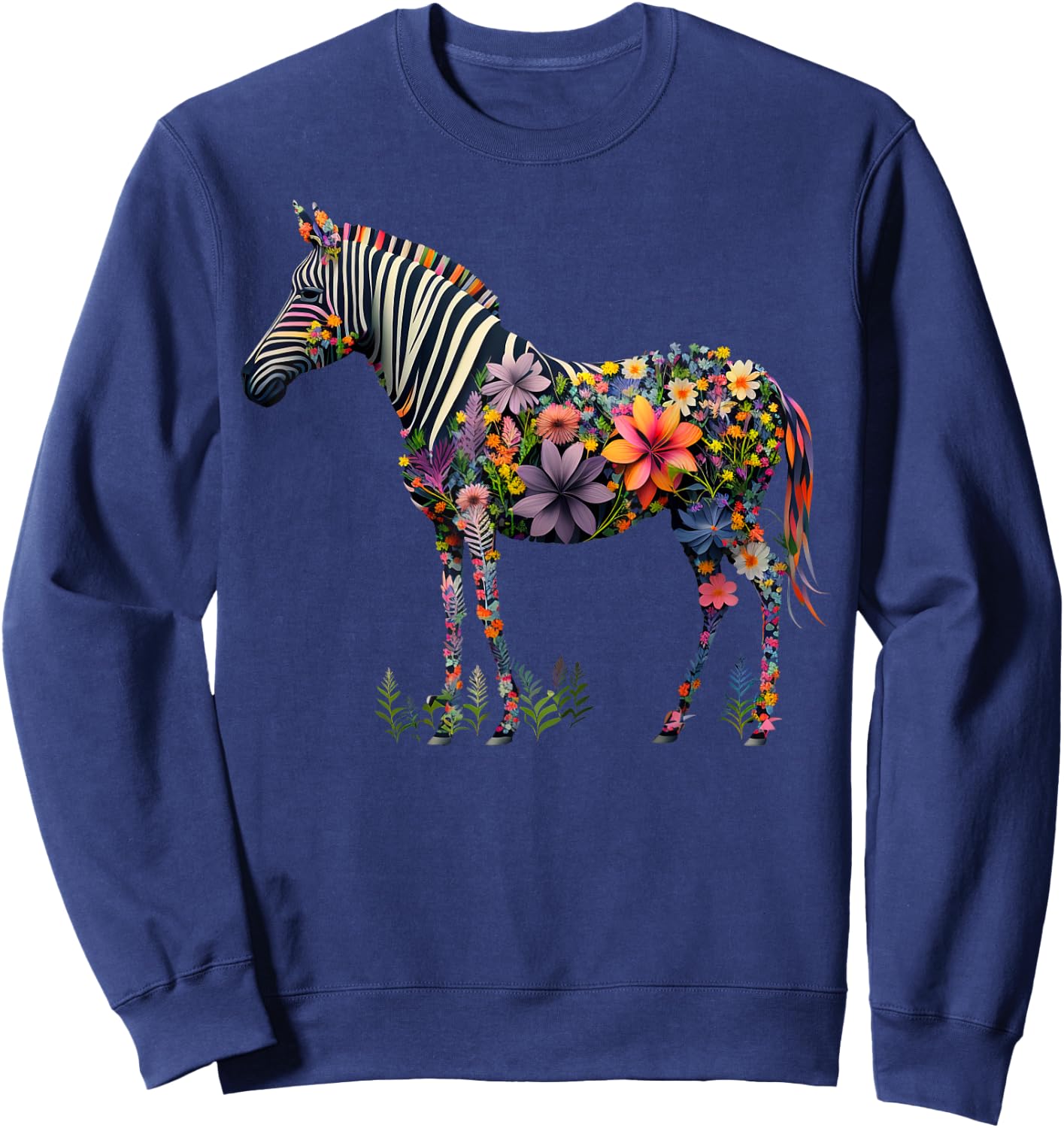 Cute Flower Zebra on summer Floral Zebra Men Women Kids Sweatshirt - Sweatshirt | Navy