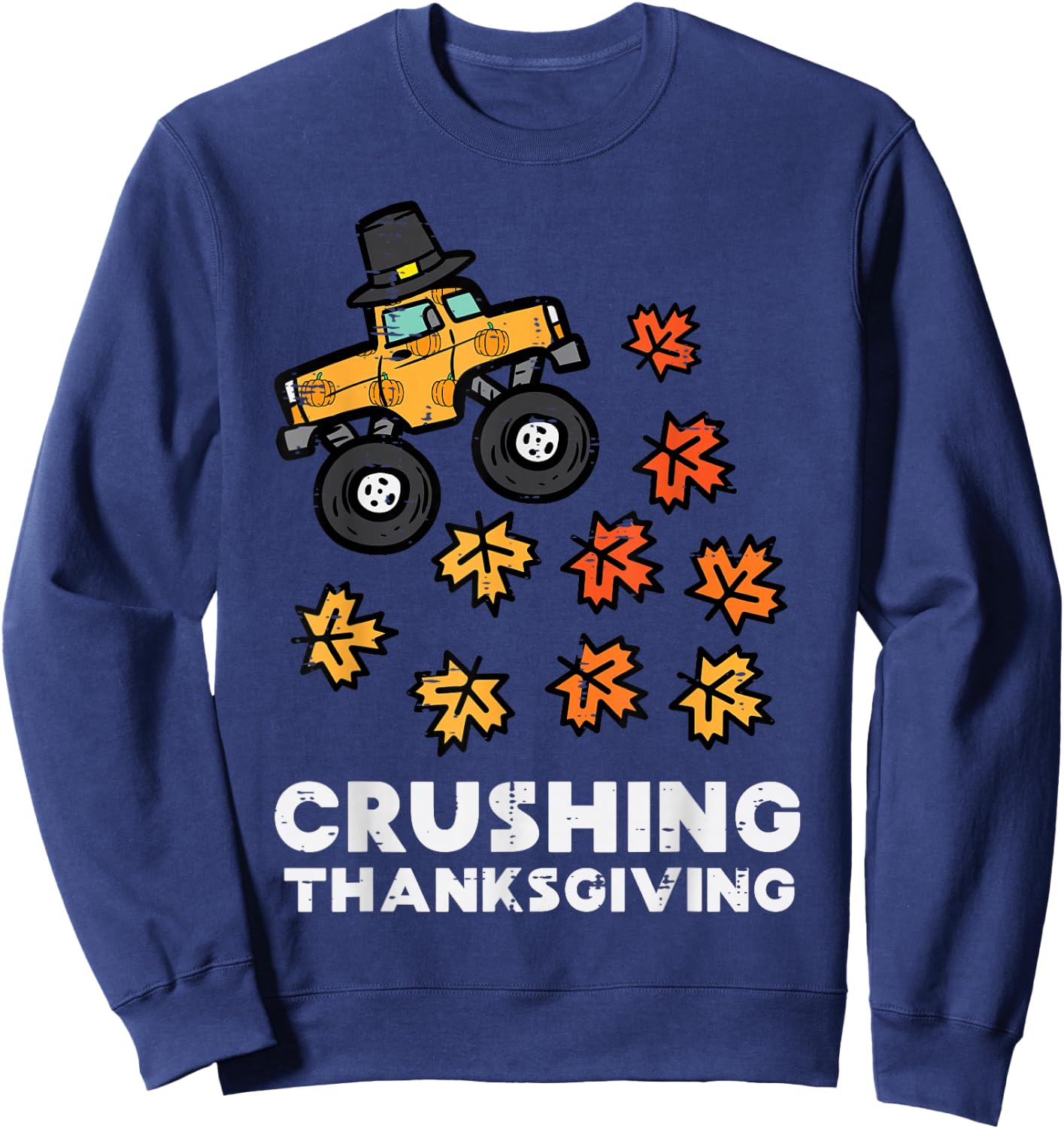 Crushing Thanksgiving Monster Truck Fall Toddler Boys Kids Sweatshirt - Sweatshirt | Navy