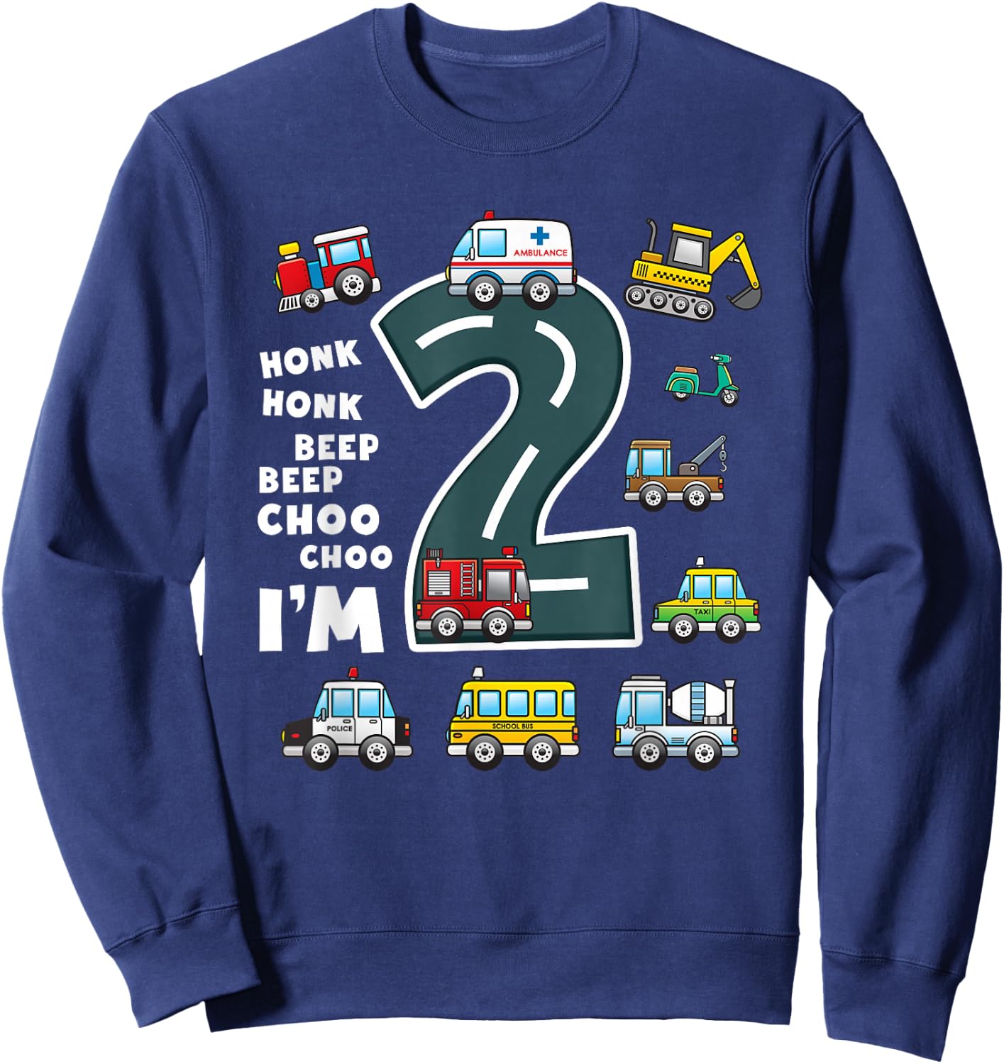 2nd Birthday Boy 2 Year Old Transportation Toddler Truck Car Sweatshirt - Sweatshirt | Navy