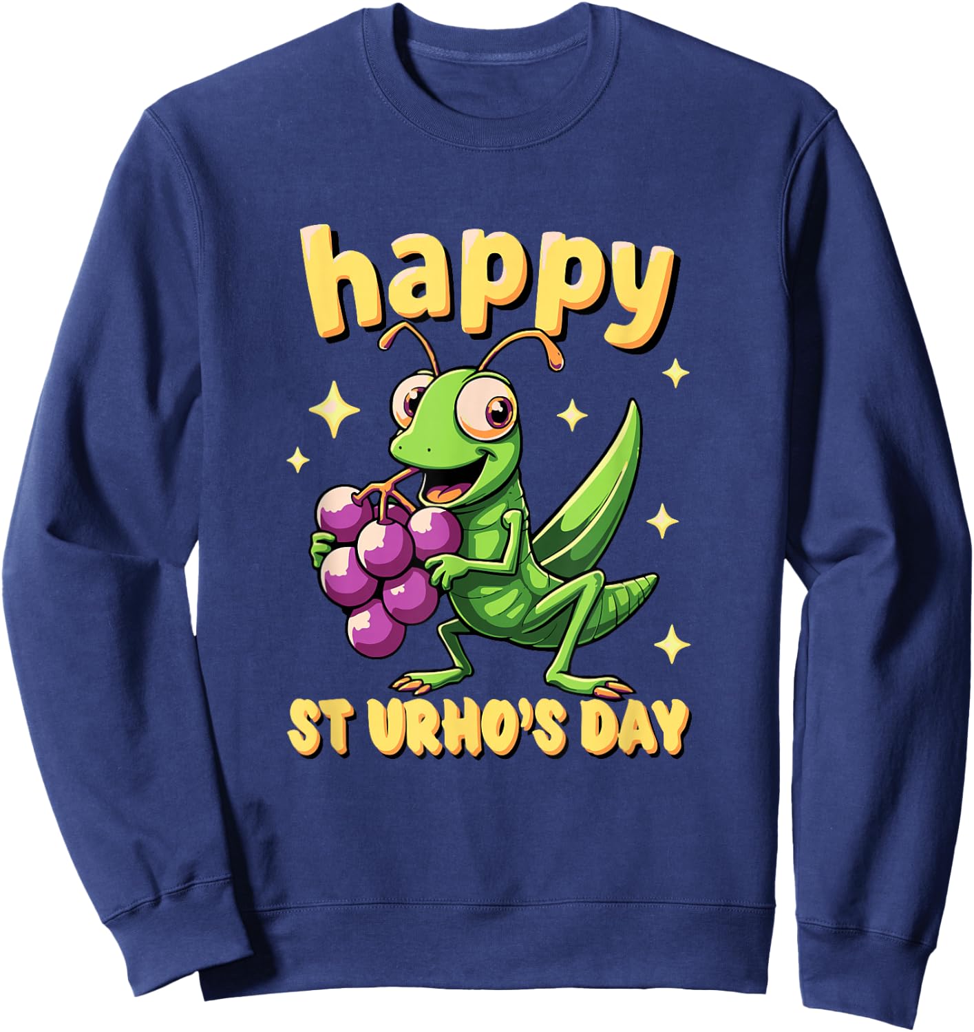 St Urhos Day Grasshopper Grapes Vineyard Cartoon Style Sweatshirt - Sweatshirt | Navy